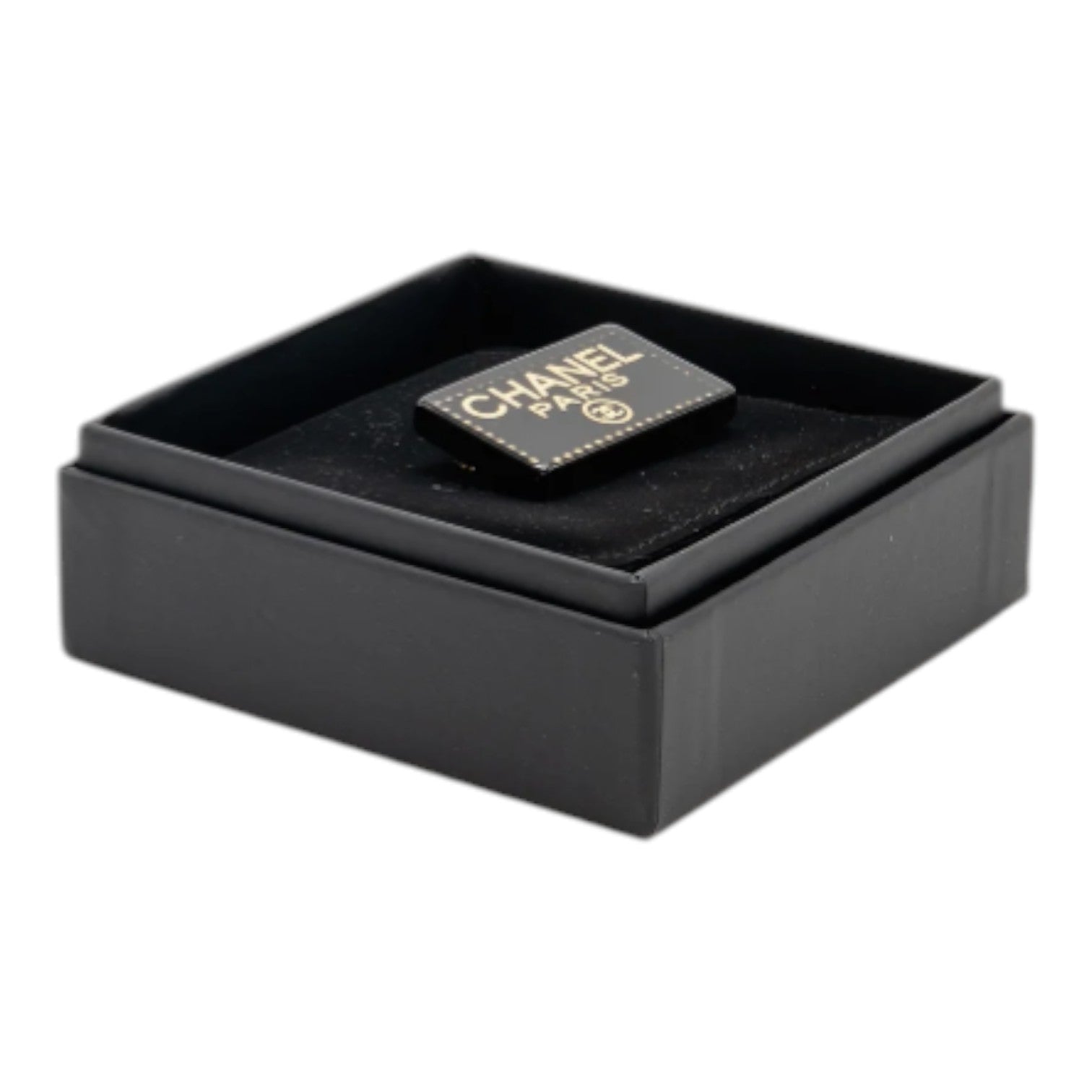 Chanel Chanel Rectangular Logo Brooch Black Gold Tone