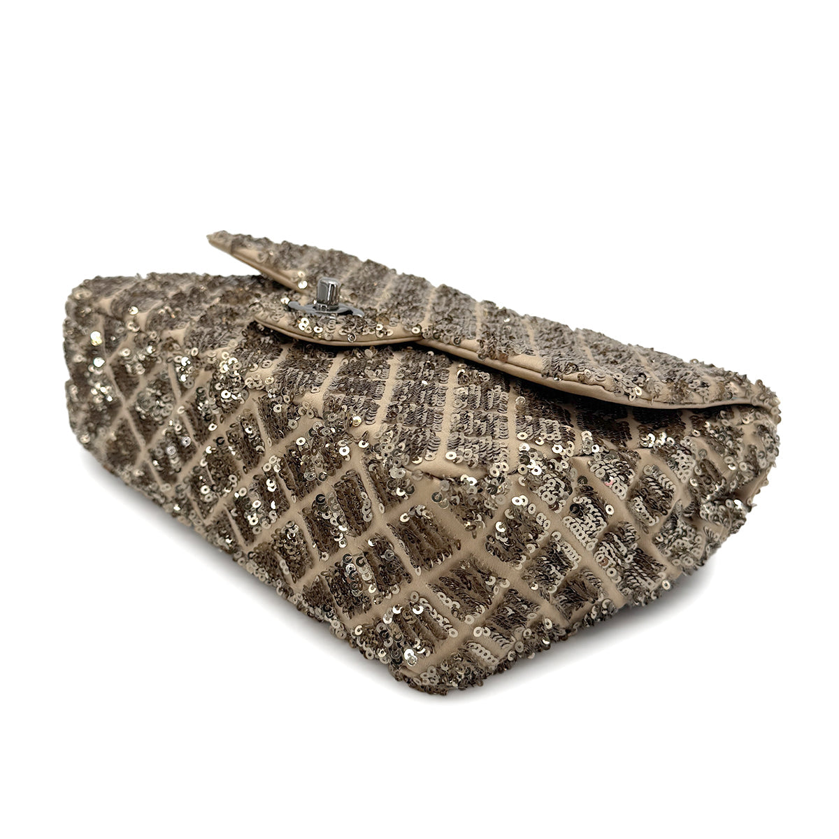 Chanel CHANEL CHAIN SHOULDER BAG BEIGE GOLD SEQUINS LAMB SKIN 90268815