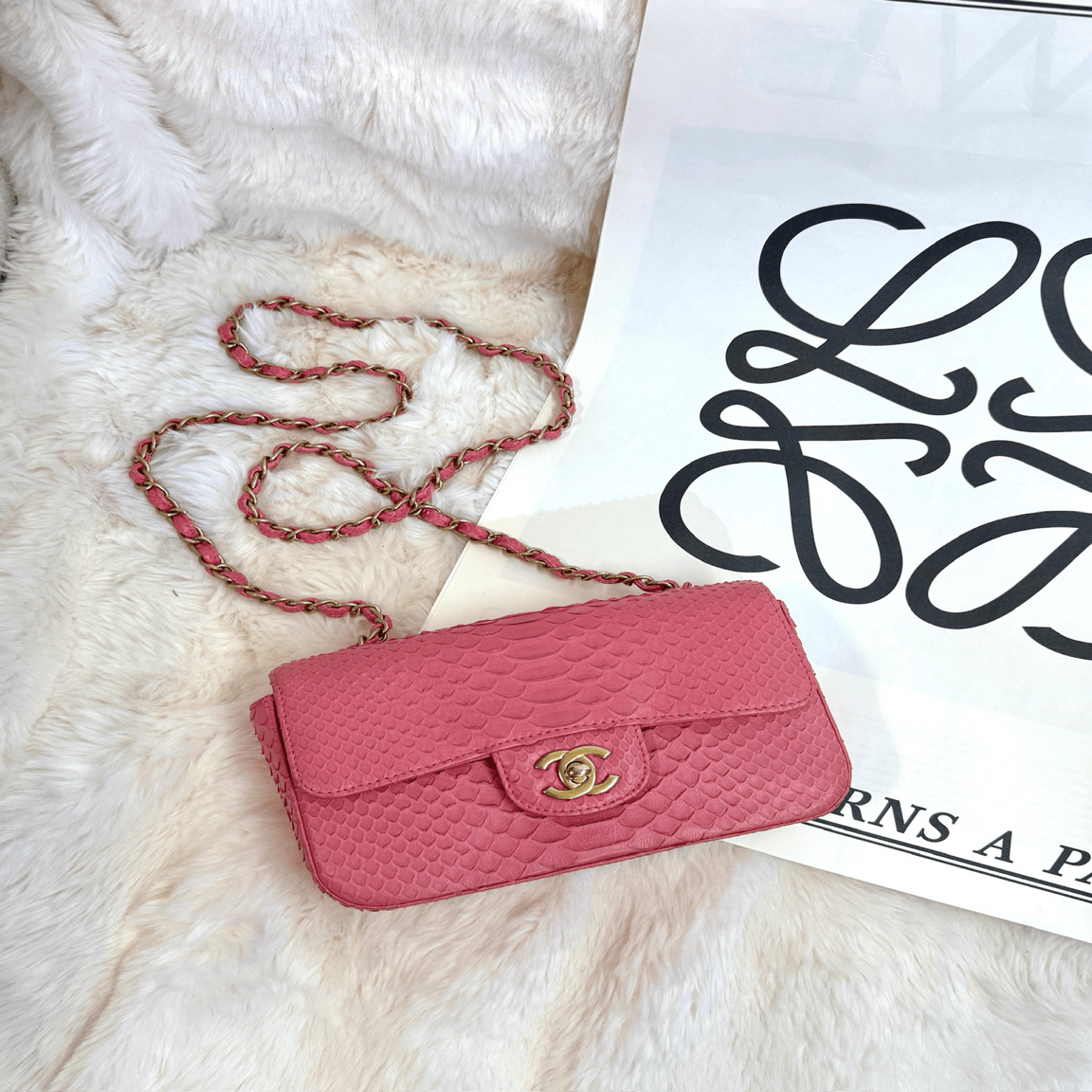 Chanel Chanel Classic Flap Chain Bag Pink / Python Leather AKC0478