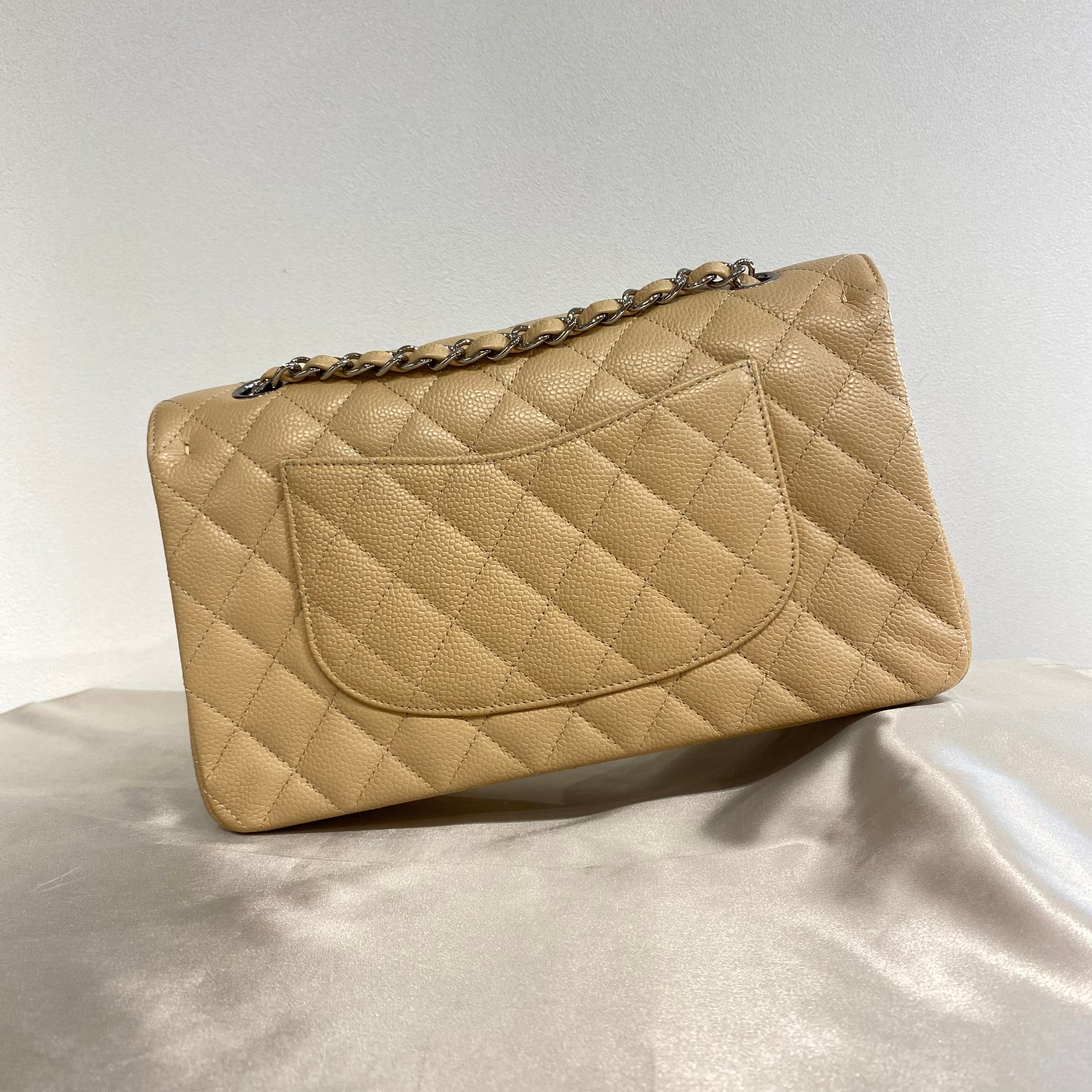 Chanel CHANEL CLASSIC FLAP MEDIUM CHAIN SHOULDER BAG BEIGE CAVIAR SKIN SHW 90215286