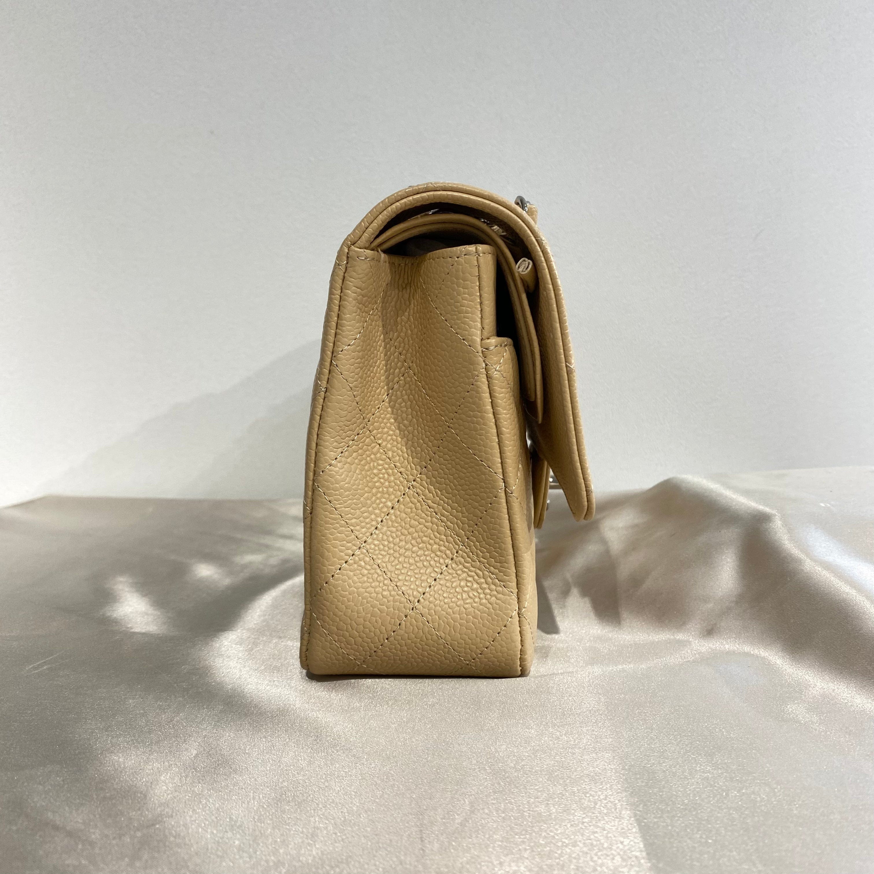 Chanel CHANEL CLASSIC FLAP MEDIUM CHAIN SHOULDER BAG BEIGE CAVIAR SKIN SHW 90215286