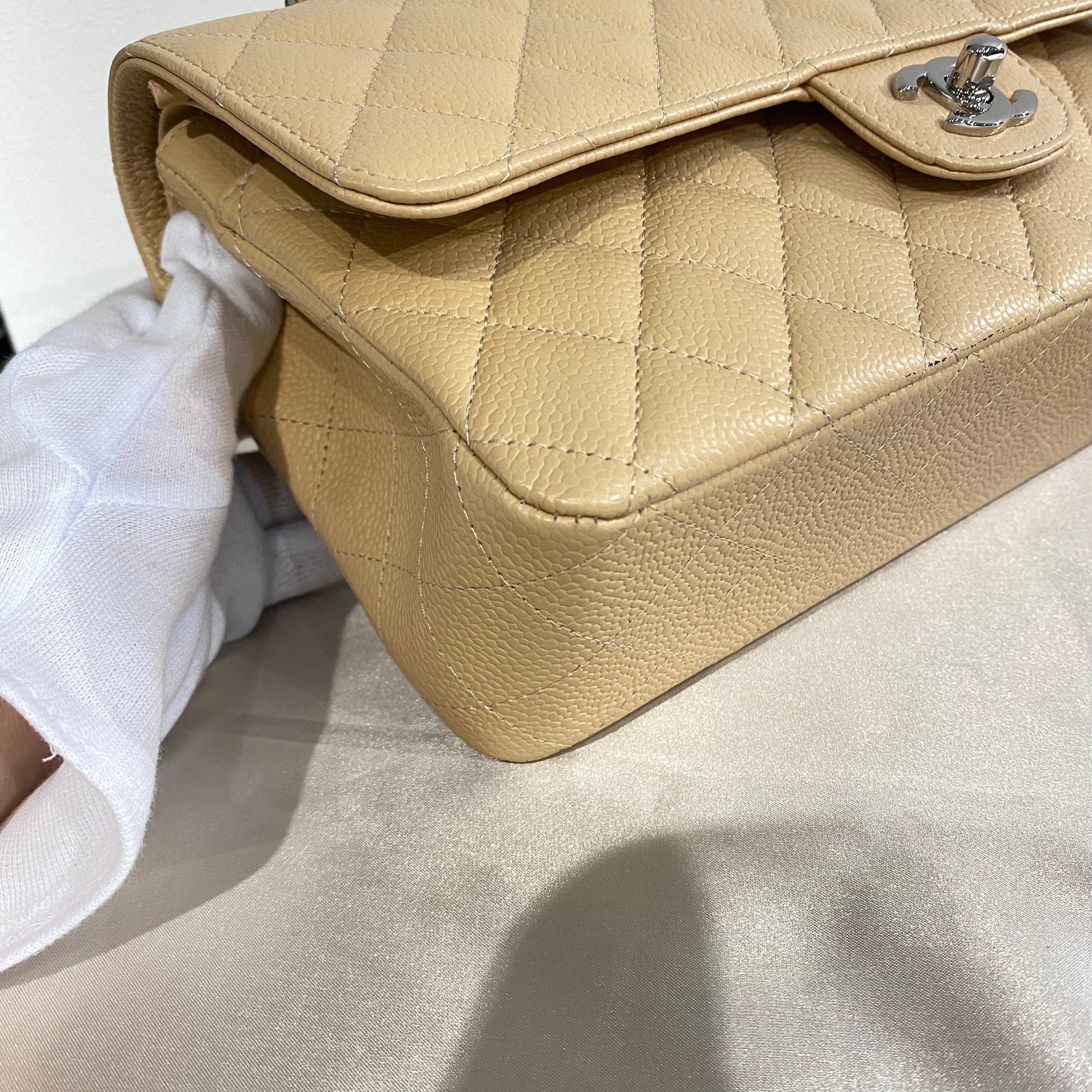 Chanel CHANEL CLASSIC FLAP MEDIUM CHAIN SHOULDER BAG BEIGE CAVIAR SKIN SHW 90215286