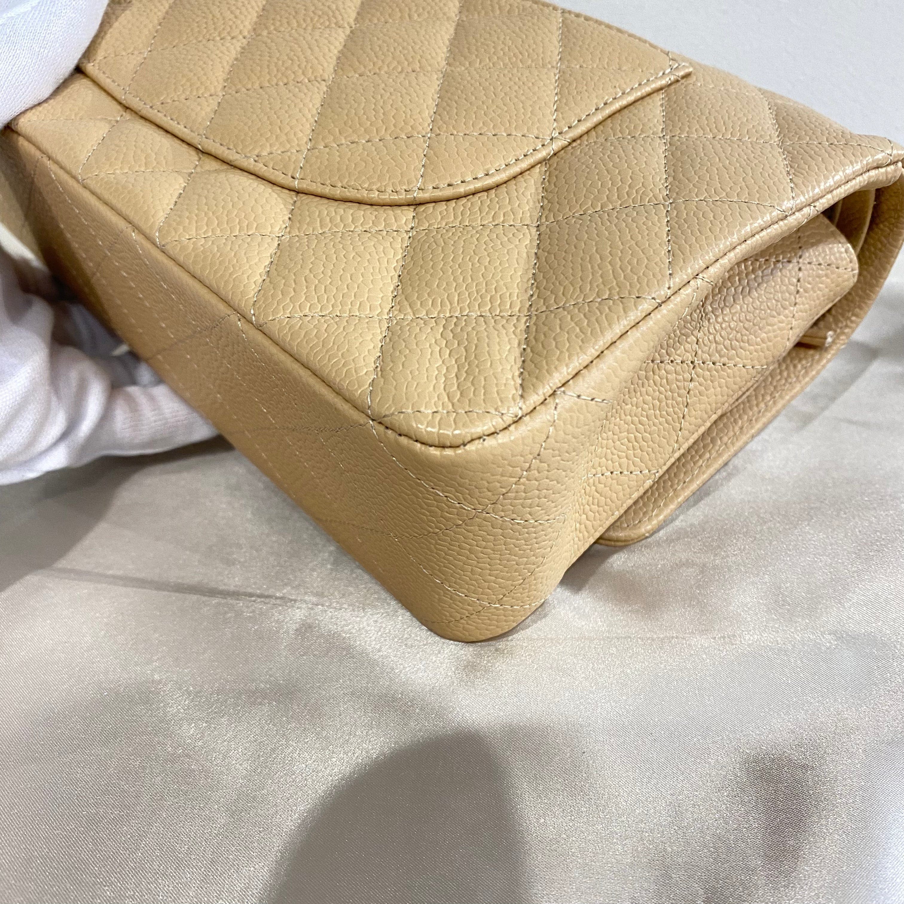 Chanel CHANEL CLASSIC FLAP MEDIUM CHAIN SHOULDER BAG BEIGE CAVIAR SKIN SHW 90215286