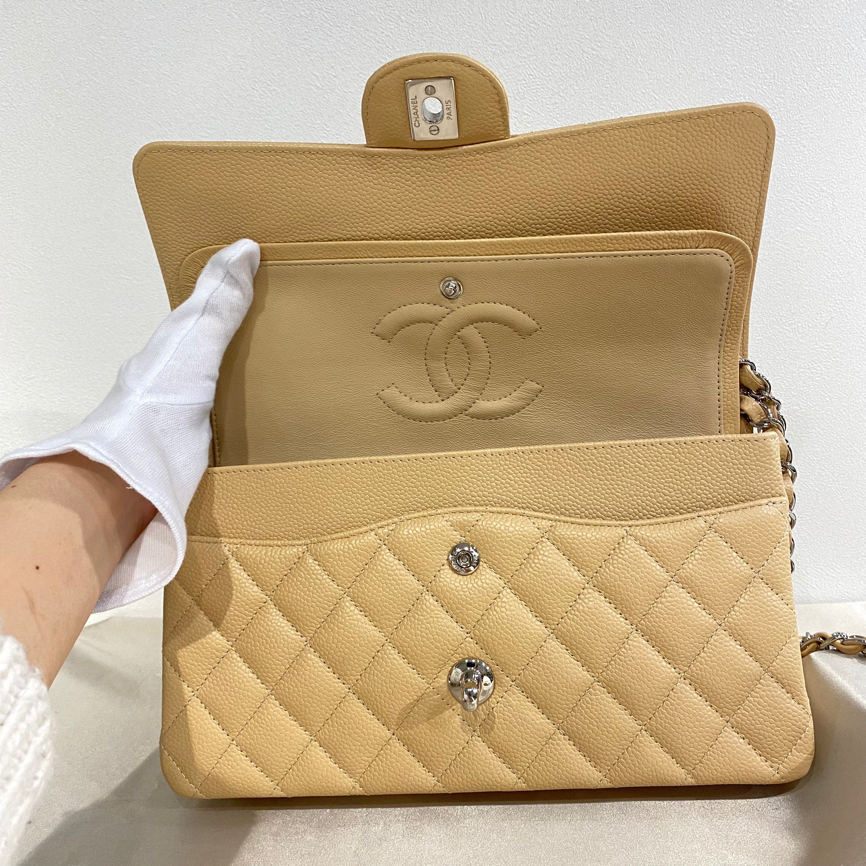 Chanel CHANEL CLASSIC FLAP MEDIUM CHAIN SHOULDER BAG BEIGE CAVIAR SKIN SHW 90215286