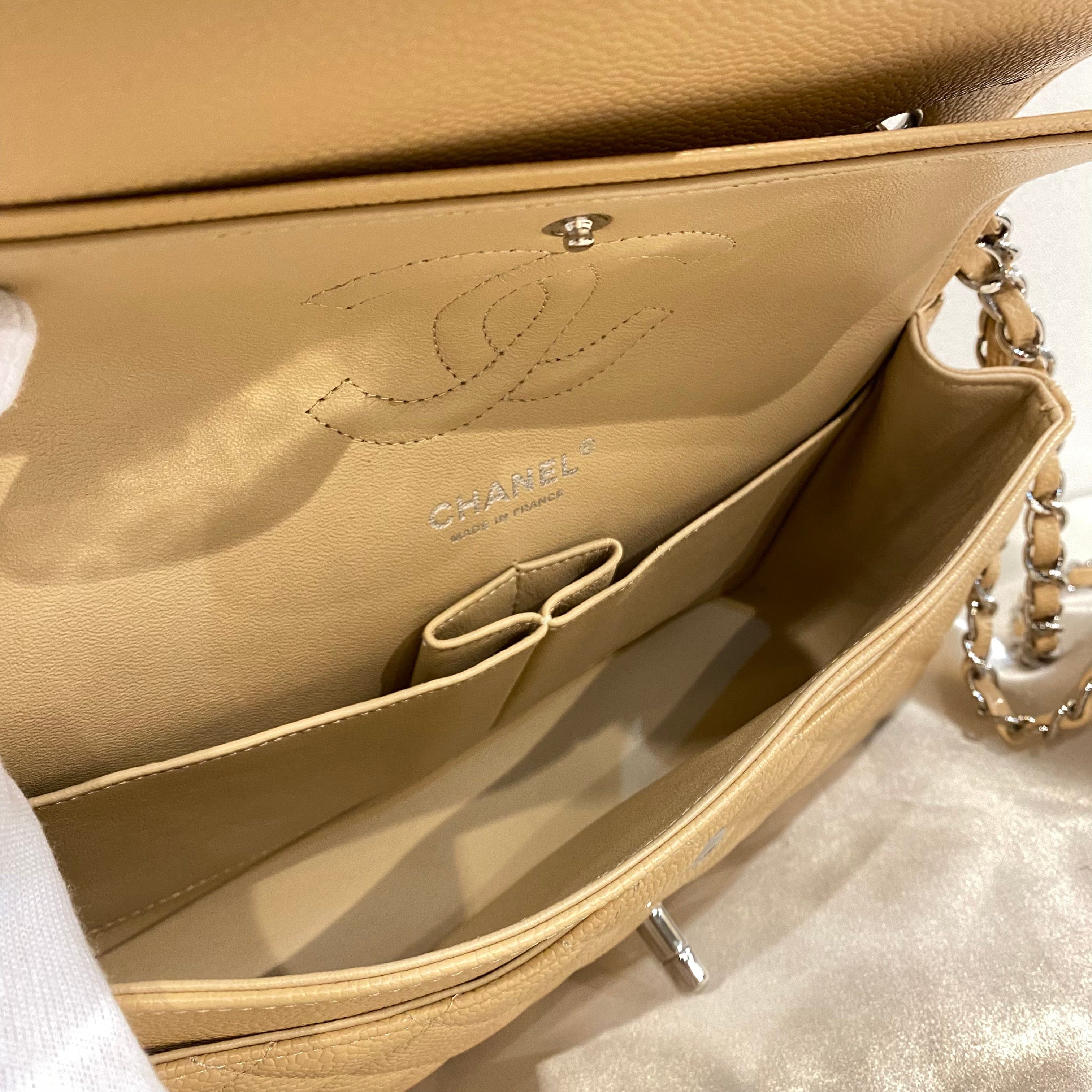 Chanel CHANEL CLASSIC FLAP MEDIUM CHAIN SHOULDER BAG BEIGE CAVIAR SKIN SHW 90215286