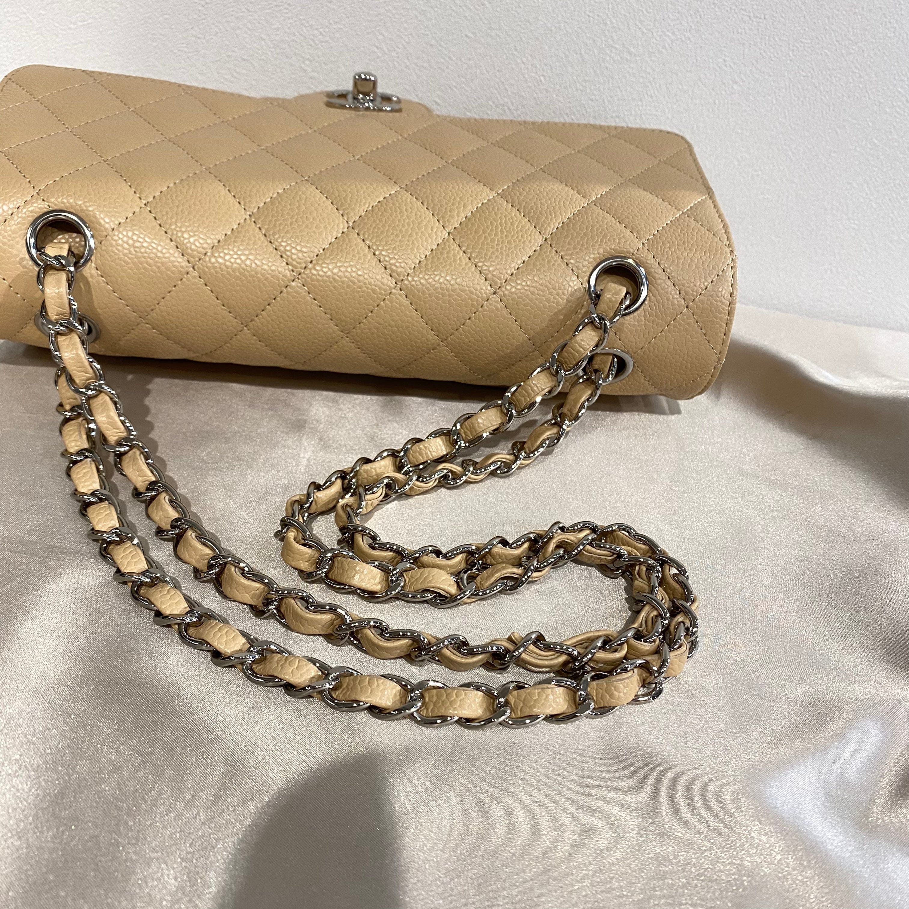 Chanel CHANEL CLASSIC FLAP MEDIUM CHAIN SHOULDER BAG BEIGE CAVIAR SKIN SHW 90215286