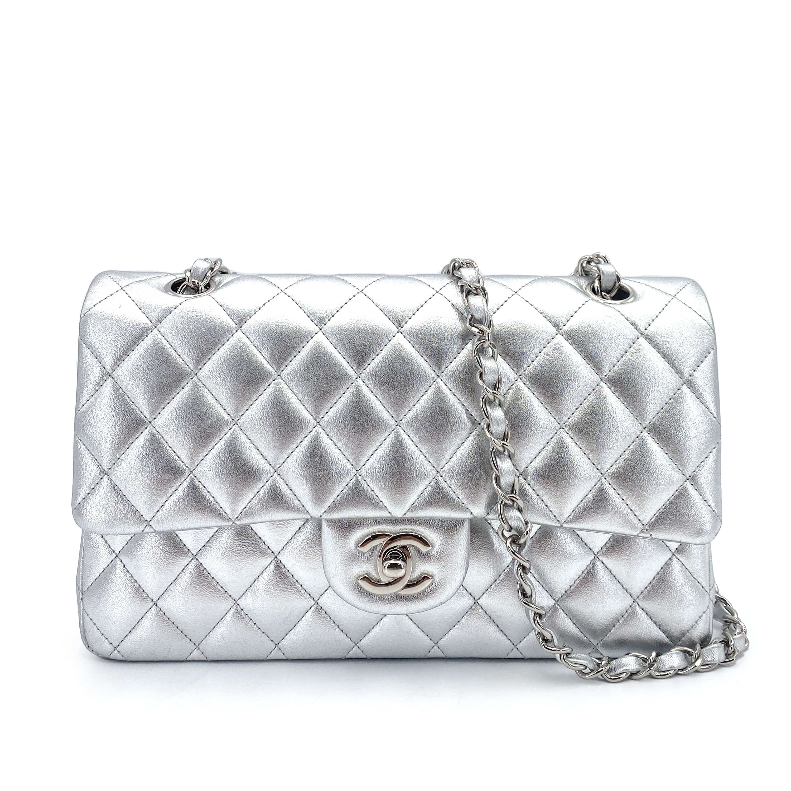 CHANEL CLASSIC FLAP MEDIUM METALLIC SILVER LAMBSKIN SHW #13