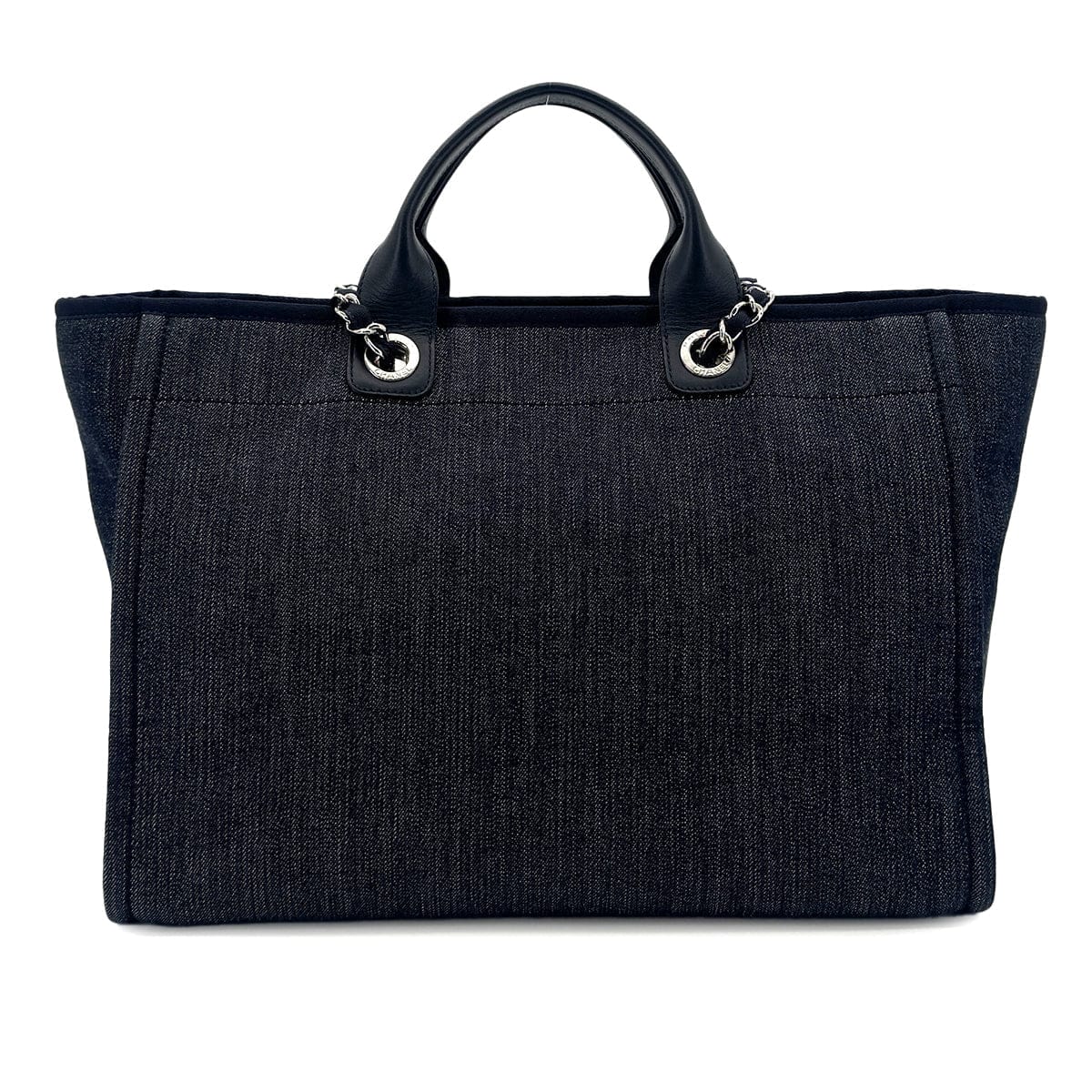 CHANEL CHANEL DEAUVILLE GM CHAIN TOTE BAG NAVY CANVAS LEATHER 90301111