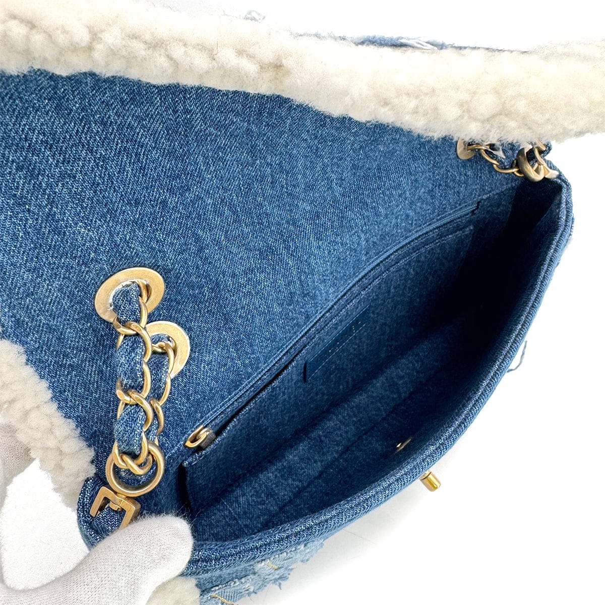 CHANEL CHANEL EGYPT LINE CHAIN SHOULDER BAG BLUE DENIM MOUTON 90308984