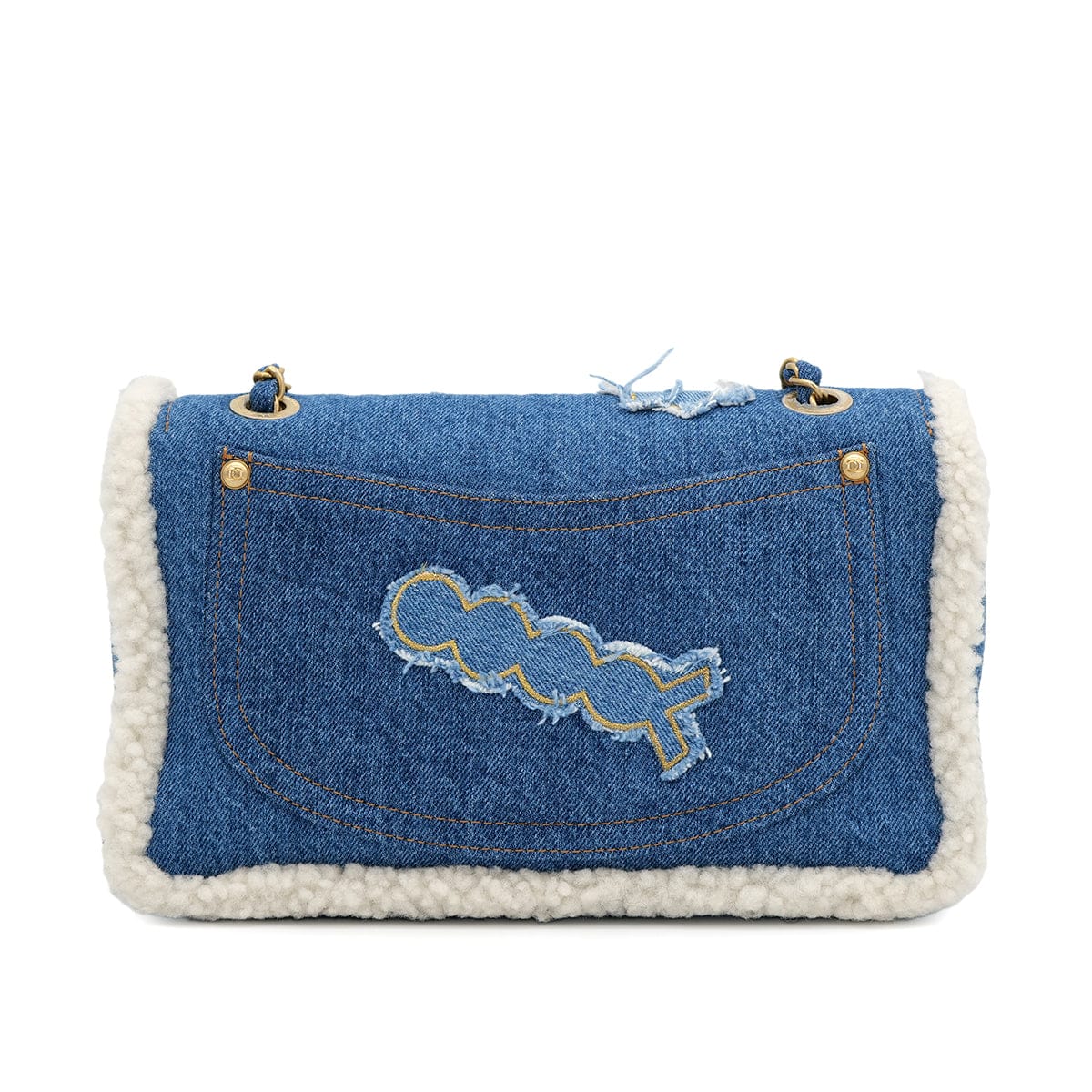 CHANEL CHANEL EGYPT LINE CHAIN SHOULDER BAG BLUE DENIM MOUTON 90308984