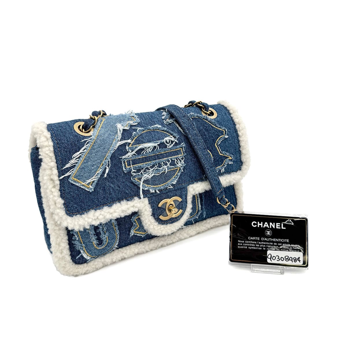 CHANEL CHANEL EGYPT LINE CHAIN SHOULDER BAG BLUE DENIM MOUTON 90308984