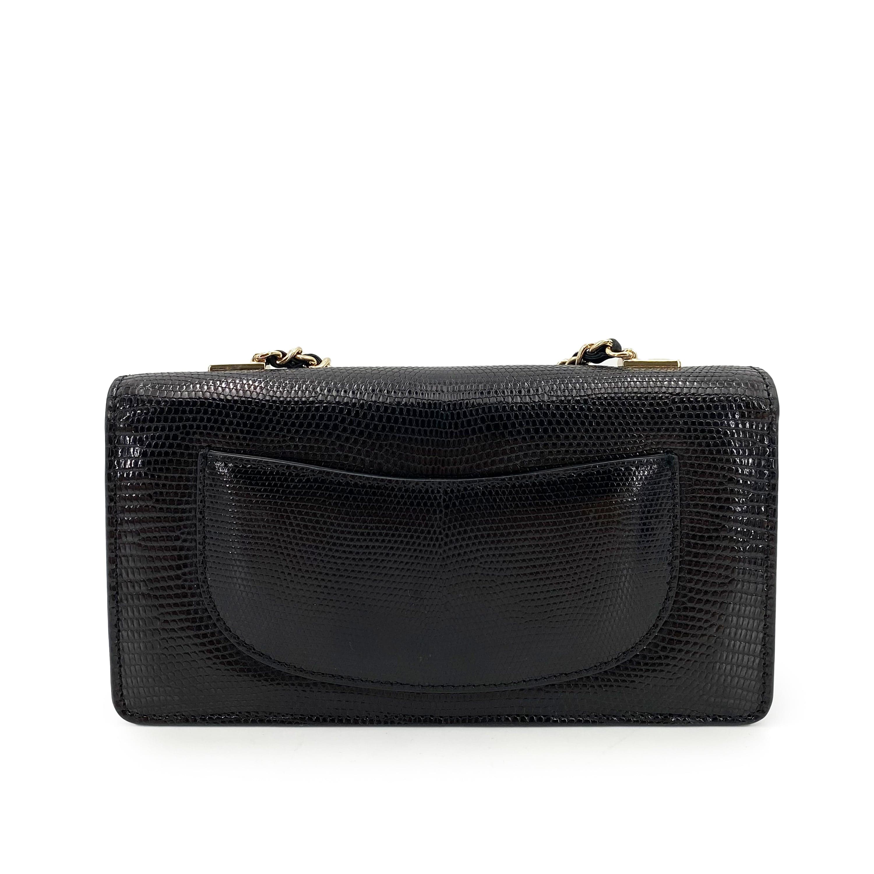 Chanel CHANEL FAKE PEARL CHAIN SHOULDER BAG BLACK LIZARD 90241644