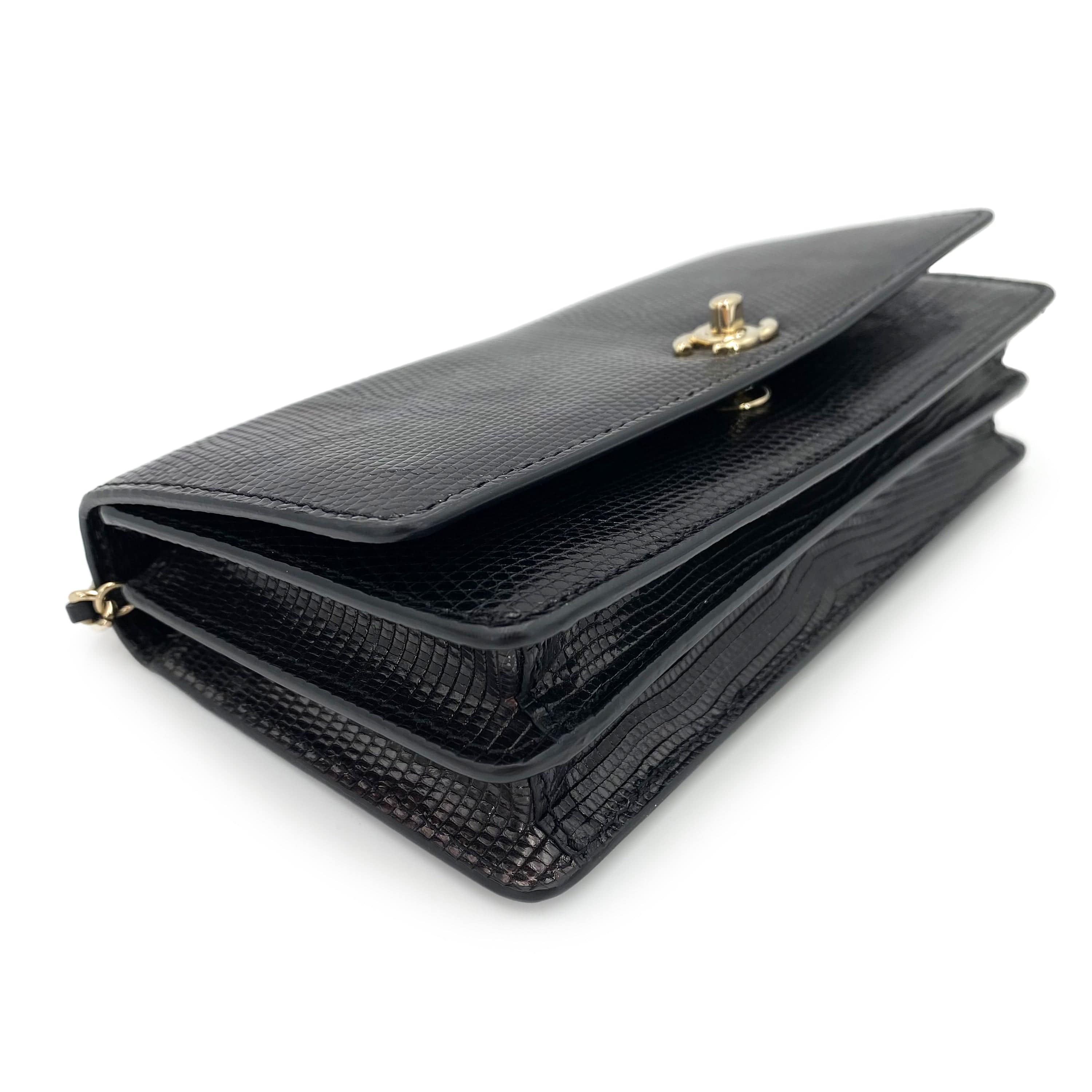 Chanel CHANEL FAKE PEARL CHAIN SHOULDER BAG BLACK LIZARD 90241644