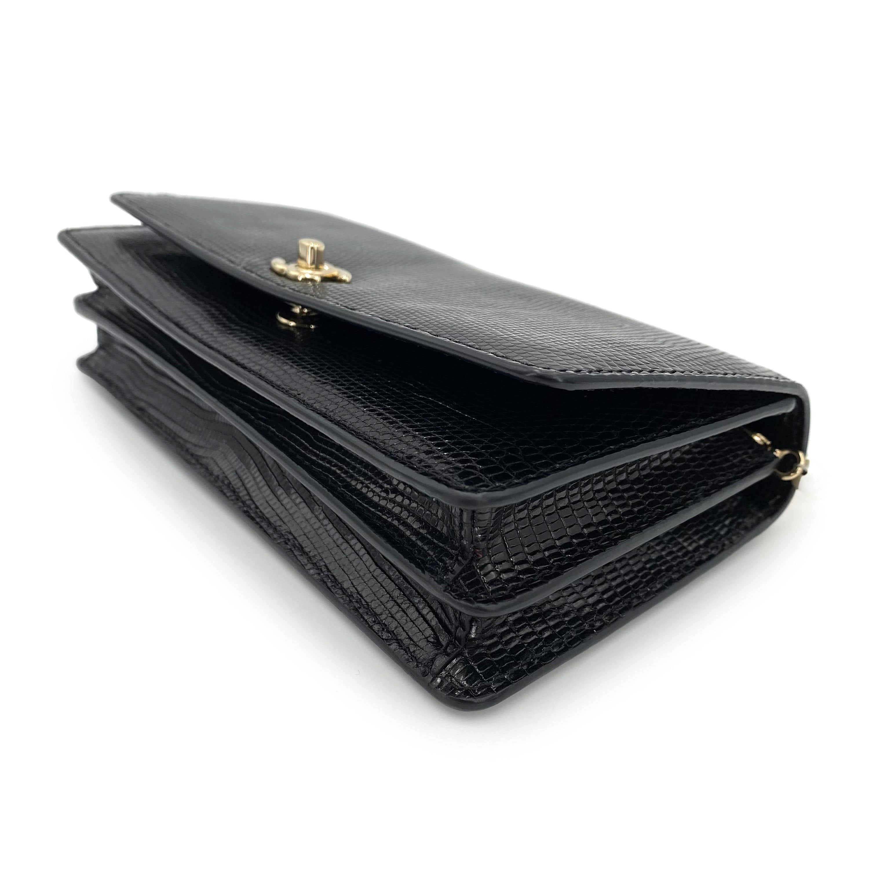 Chanel CHANEL FAKE PEARL CHAIN SHOULDER BAG BLACK LIZARD 90241644