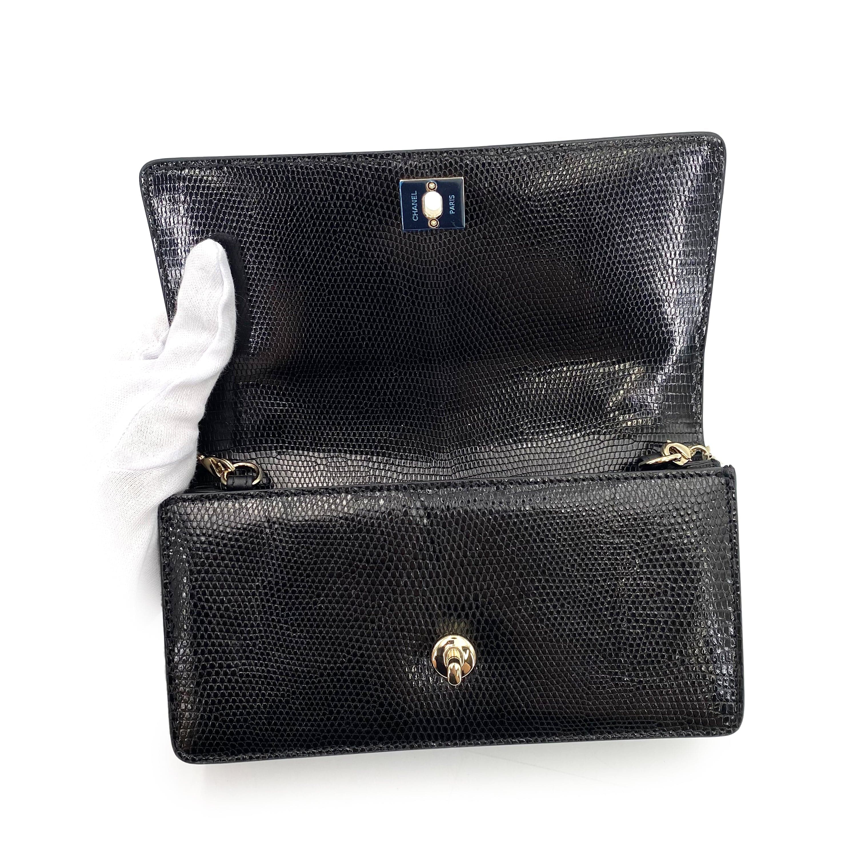 Chanel CHANEL FAKE PEARL CHAIN SHOULDER BAG BLACK LIZARD 90241644