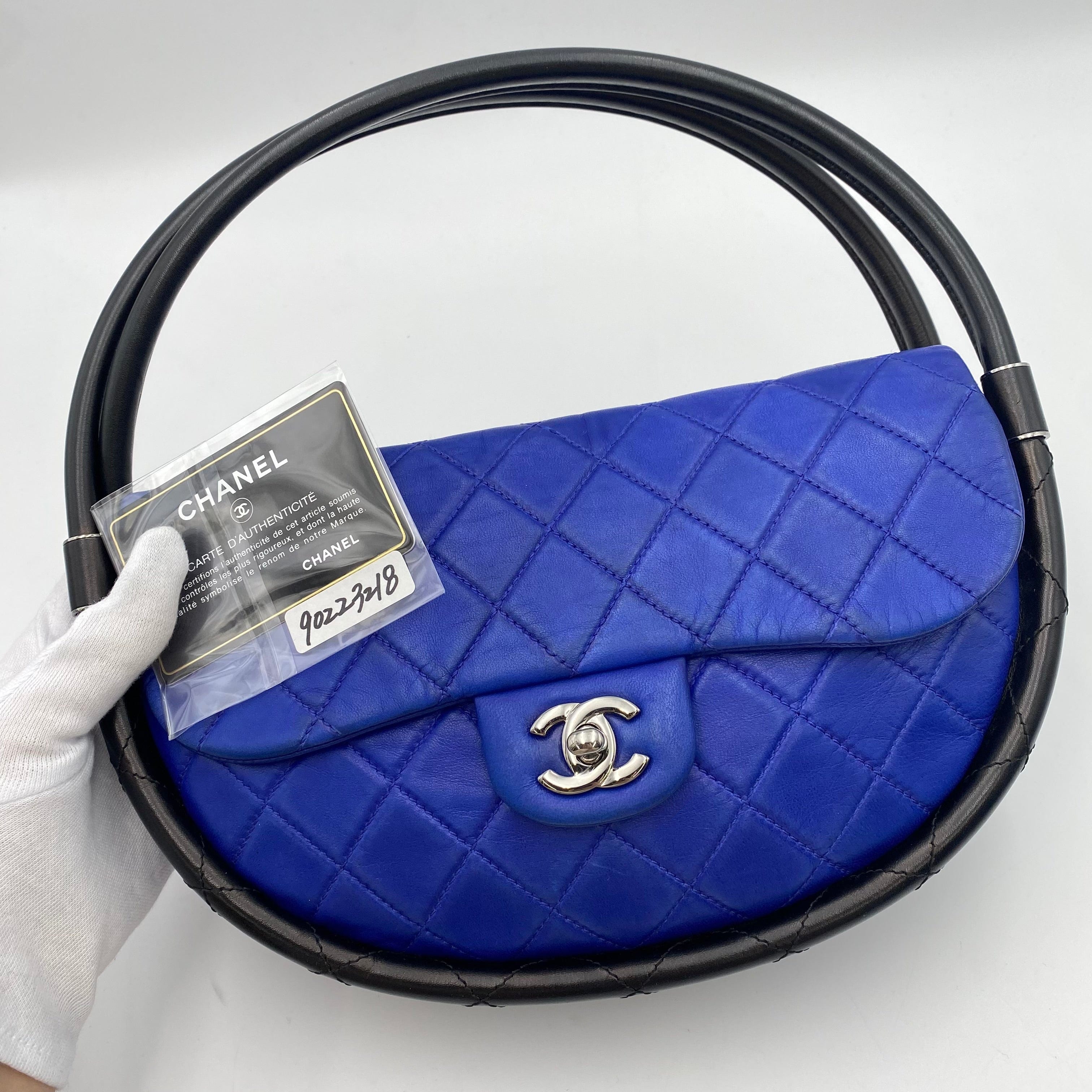Chanel CHANEL HULA HOOP CROSS HAND BAG BLUE BLACK LAMB SKIN 90223218