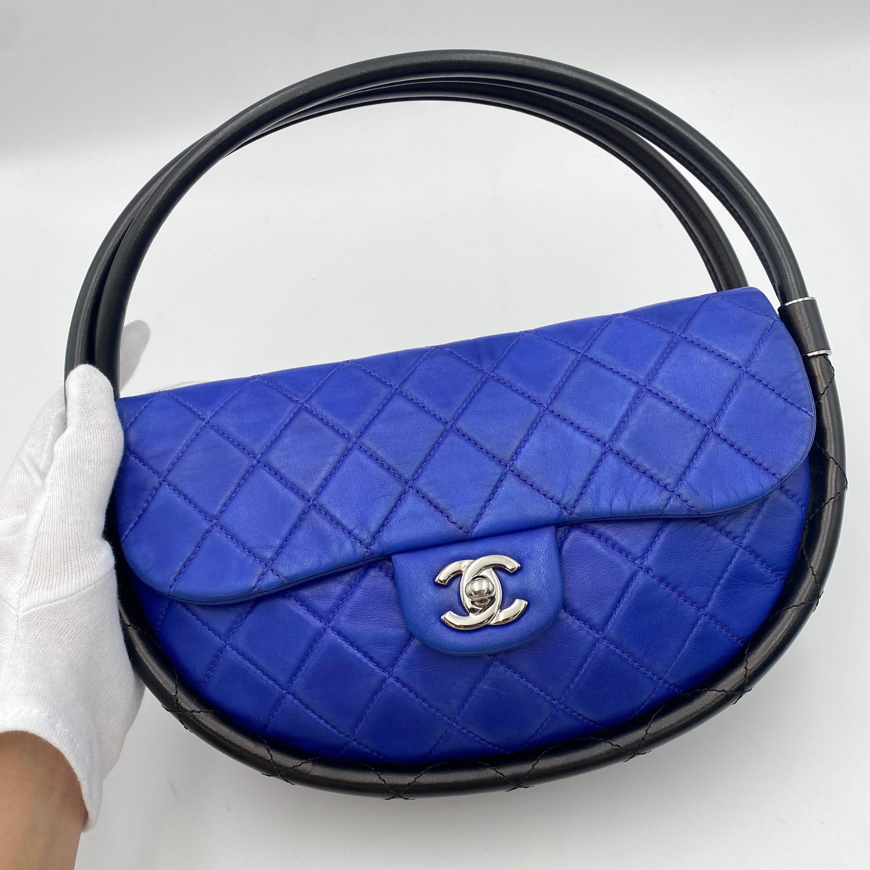 Chanel CHANEL HULA HOOP CROSS HAND BAG BLUE BLACK LAMB SKIN 90223218
