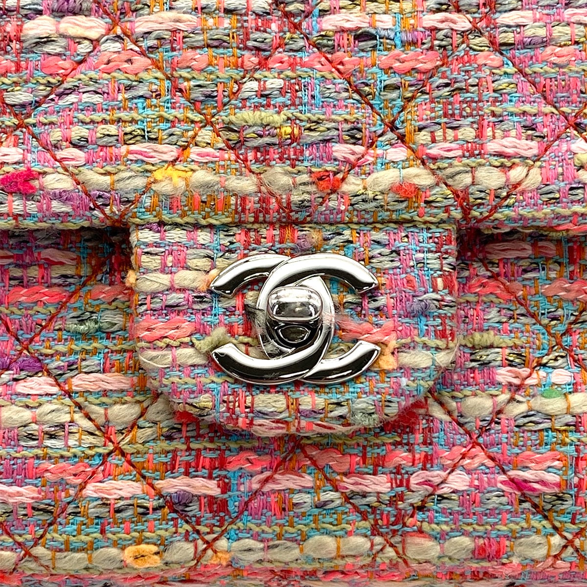 CHANEL CHANEL MATELASSE CHAIN SHOULDER BAG PINK MULTICOLOR TWEED SILVER HARDWARE 90326719