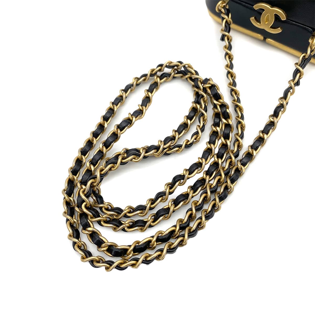 chanel CHANEL METAL PANEL CLUTCH CHAIN SHOULDER BAG GOLD BLACK LAMB SKIN 90261192