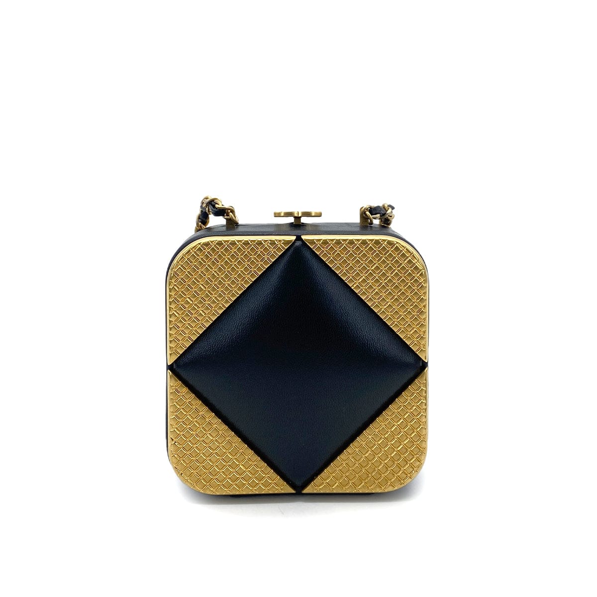 chanel CHANEL METAL PANEL CLUTCH CHAIN SHOULDER BAG GOLD BLACK LAMB SKIN 90261192