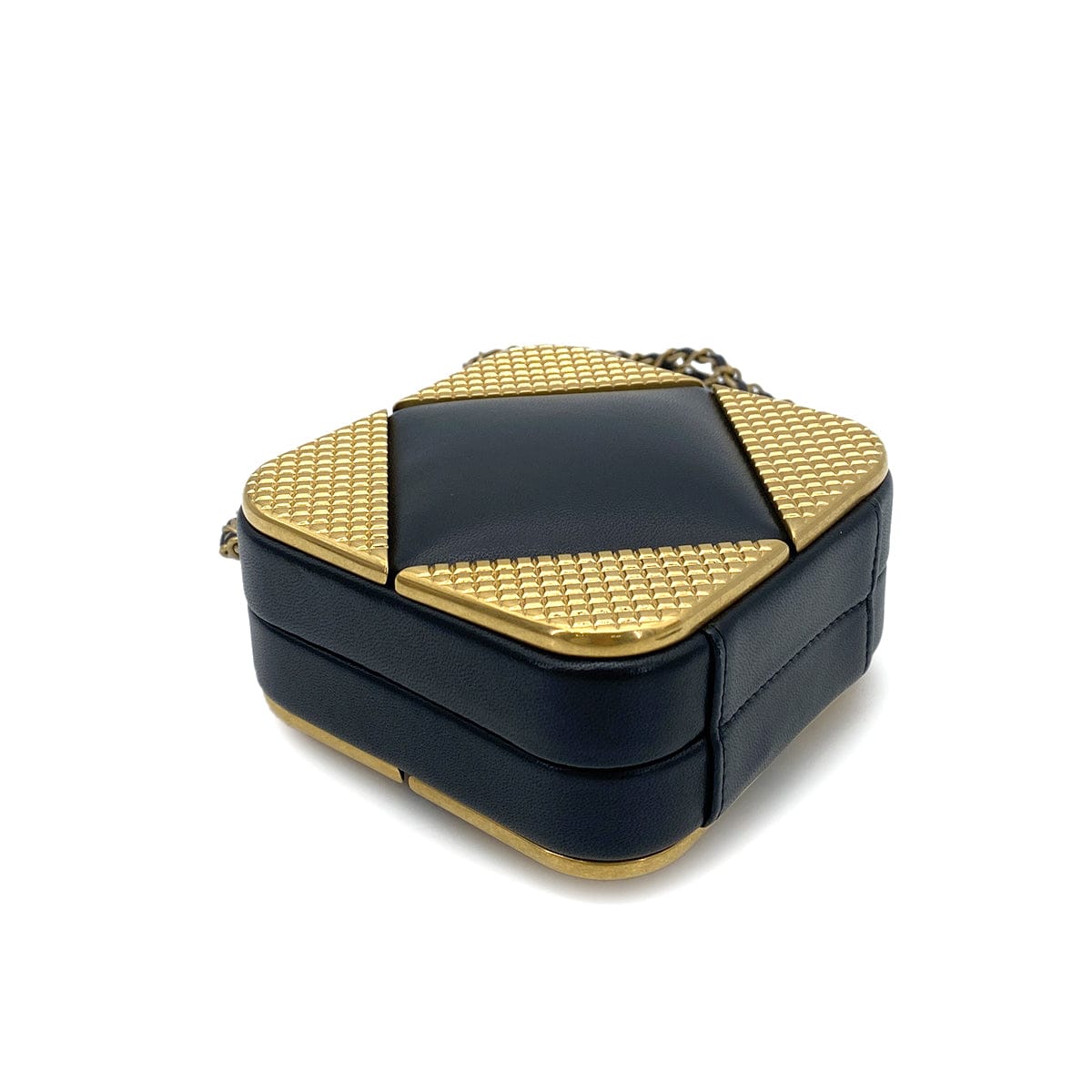 chanel CHANEL METAL PANEL CLUTCH CHAIN SHOULDER BAG GOLD BLACK LAMB SKIN 90261192