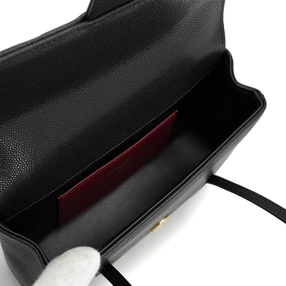 CHANEL CHANEL STRAP CLUTCH BAG BLACK CAVIAR SKIN GOLD HARDWARE AP5068 90326678