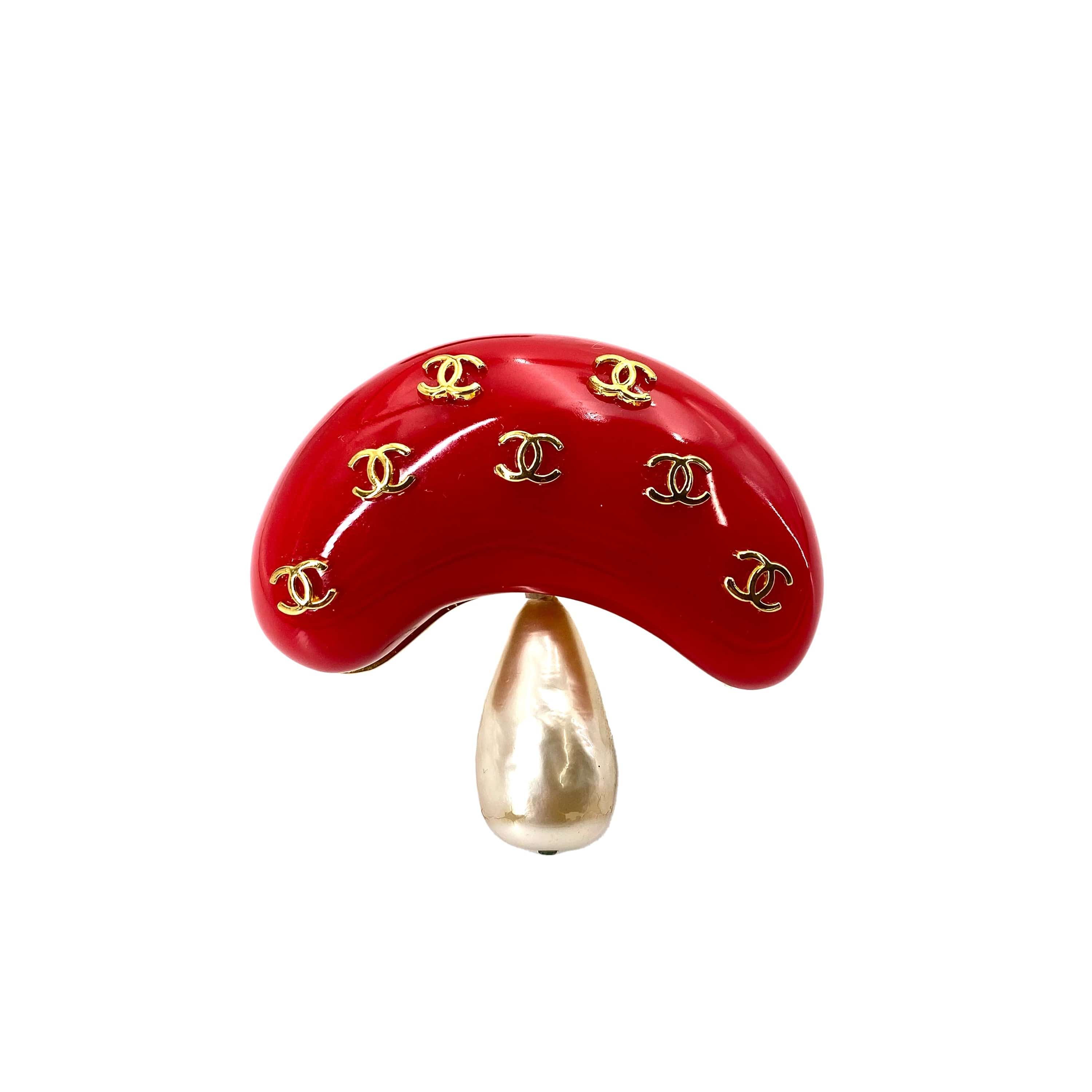 Chanel CHANEL VINTAGE BROACH COCOMARK MUSHROOM MOTIF RED FAKEPEARL ACCESSORY 2/8 90242333
