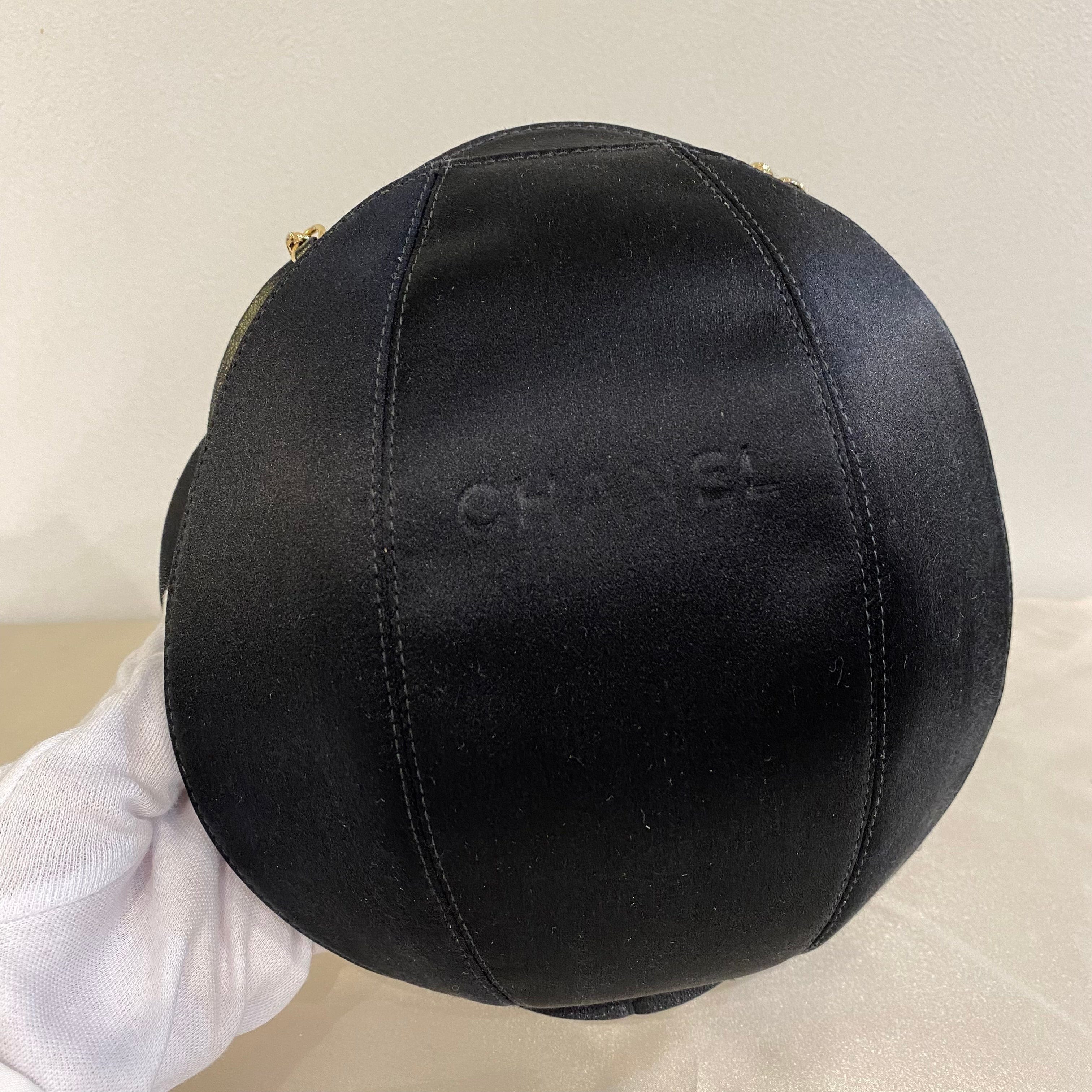 Chanel CHANEL VINTAGE CAMELLIA FLOWER CHAIN SHOULDER BAG BLACK LAMB SKIN SATIN 90199296