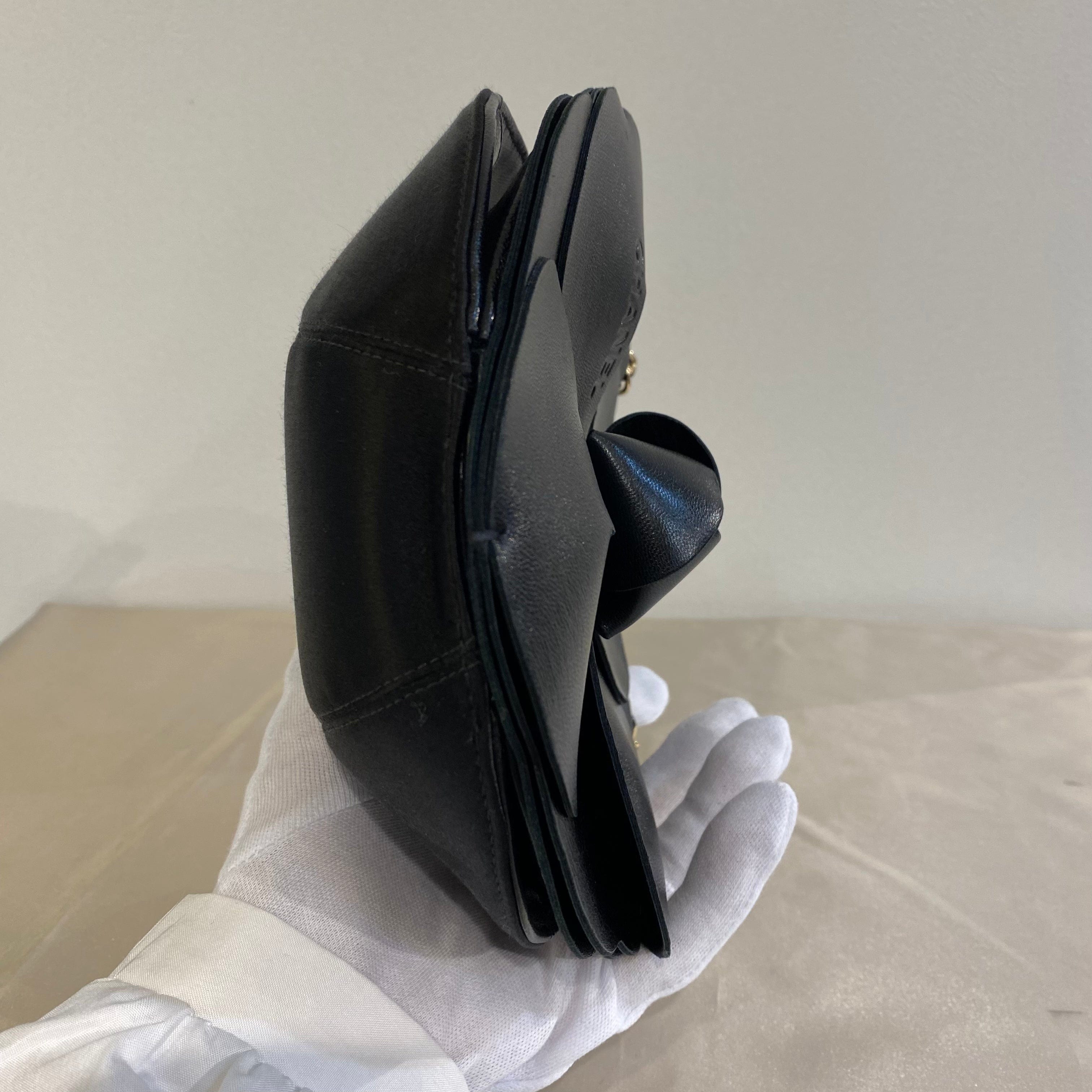 Chanel CHANEL VINTAGE CAMELLIA FLOWER CHAIN SHOULDER BAG BLACK LAMB SKIN SATIN 90199296