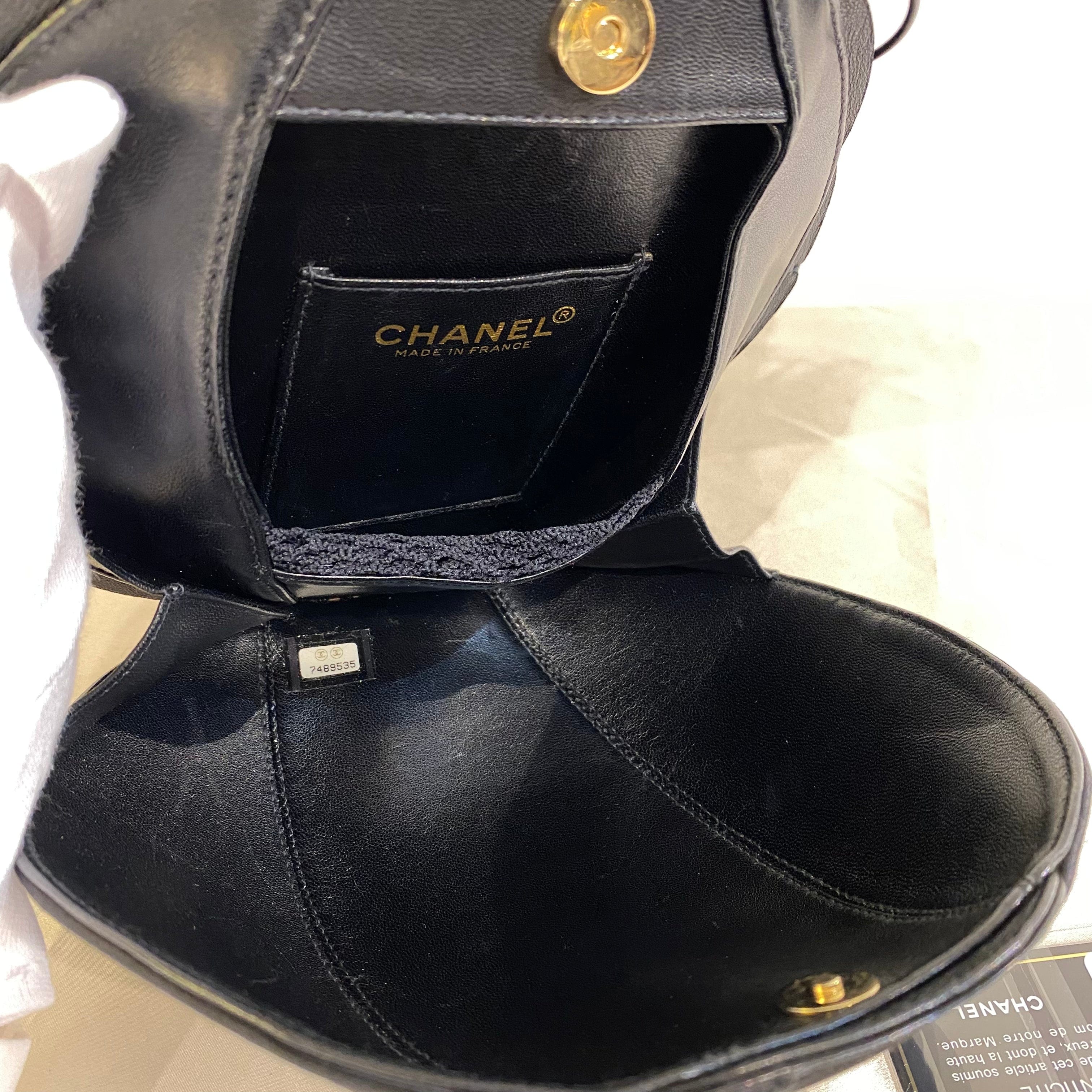 Chanel CHANEL VINTAGE CAMELLIA FLOWER CHAIN SHOULDER BAG BLACK LAMB SKIN SATIN 90199296