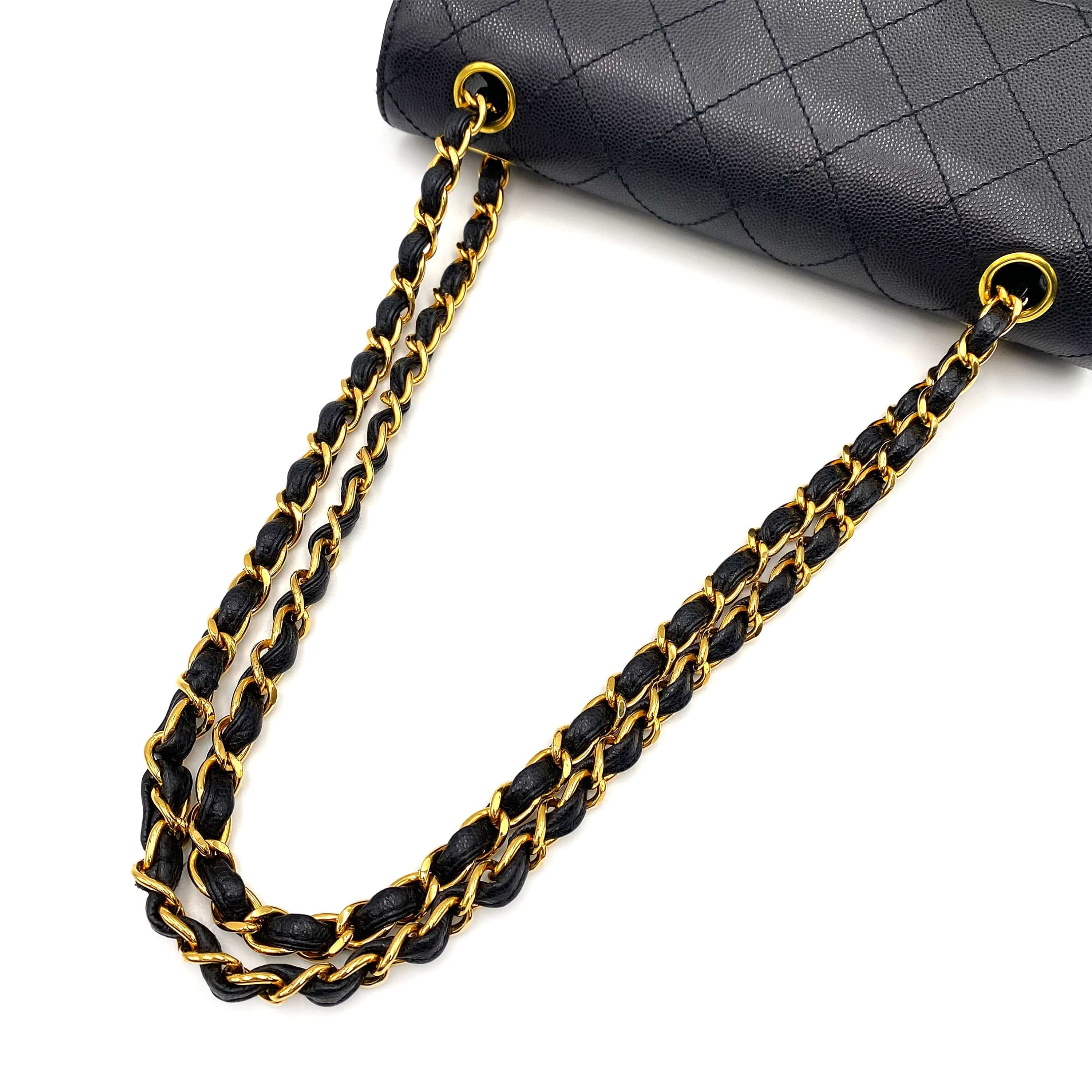 Chanel CHANEL VINTAGE CHAIN SHOULDER BAG BLACK CAVIAR SKIN 90226711