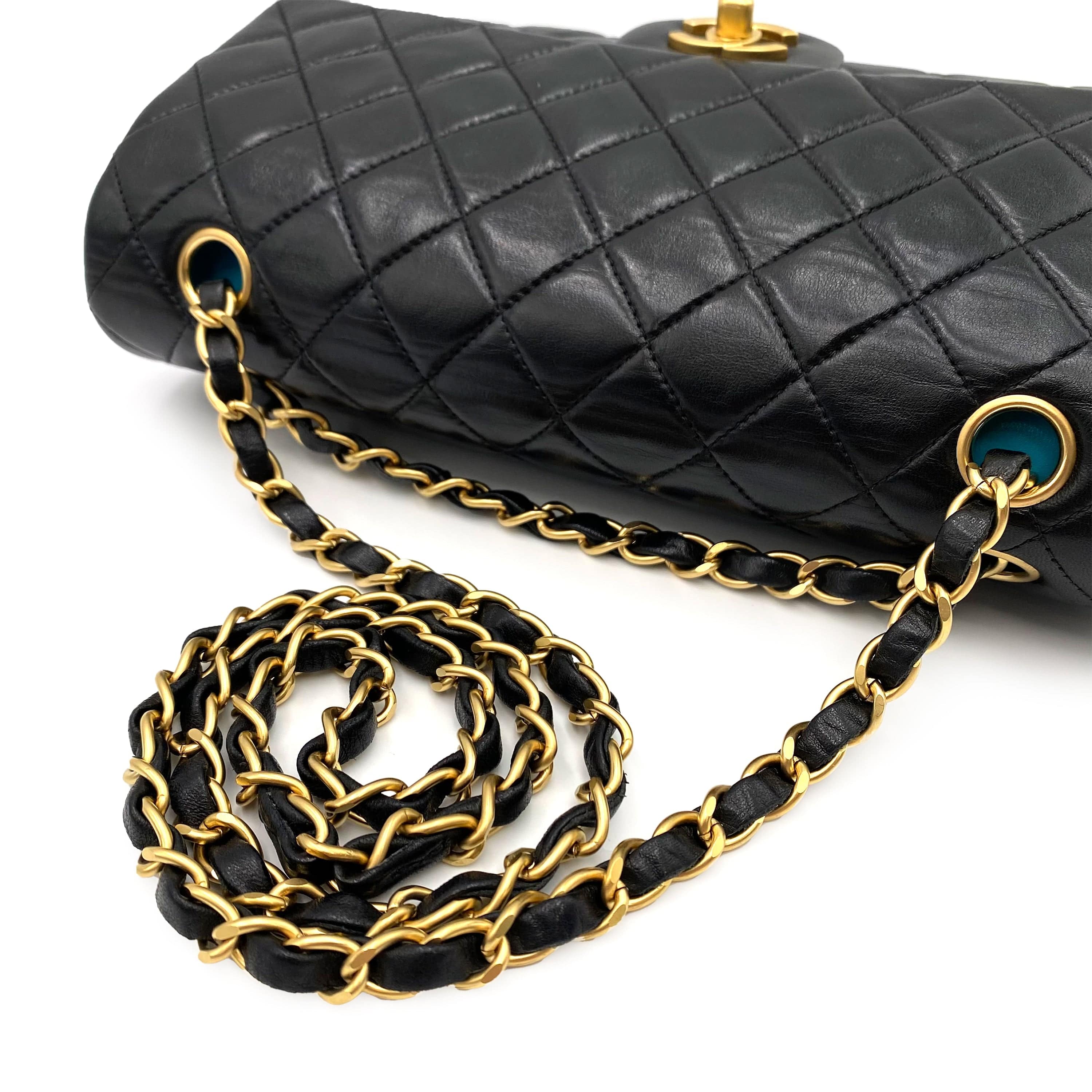 Chanel Chanel Vintage Classic Flap Medium Black Blue Lambskin GHW #6 90232178