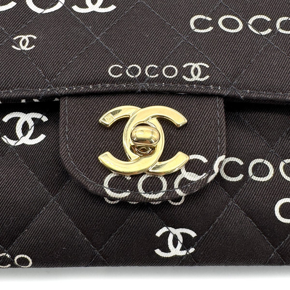 Chanel CHANEL VINTAGE CLASSIC FLAP MEDIUM CHAIN SHOULDER BAG BLACK CANVAS 90269266