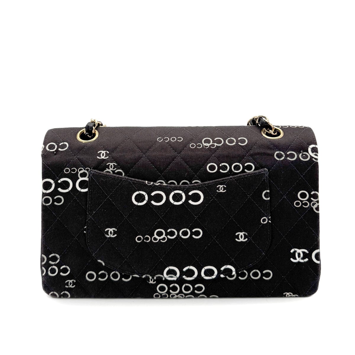 Chanel CHANEL VINTAGE CLASSIC FLAP MEDIUM CHAIN SHOULDER BAG BLACK CANVAS 90269266