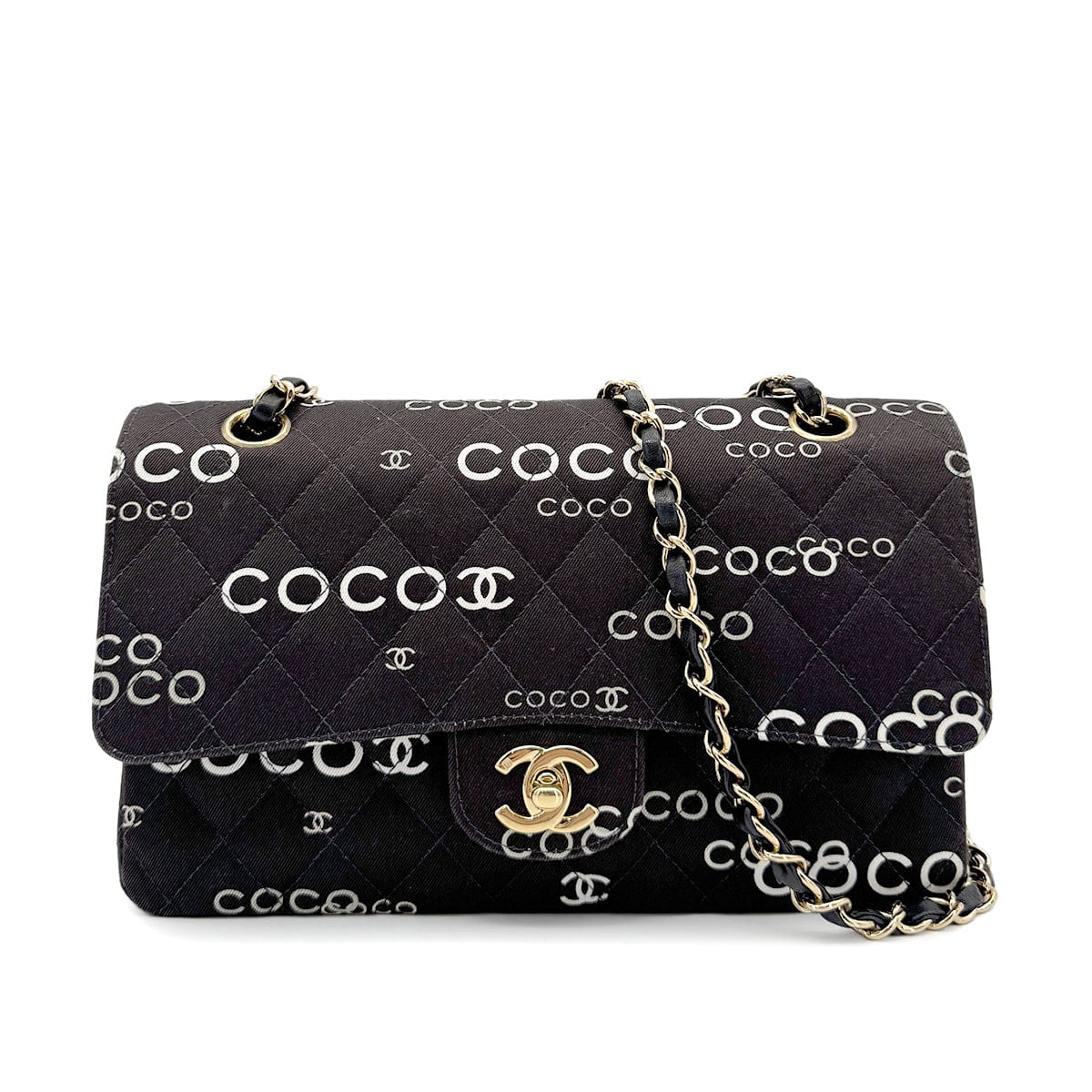 Chanel CHANEL VINTAGE CLASSIC FLAP MEDIUM CHAIN SHOULDER BAG BLACK CANVAS 90269266