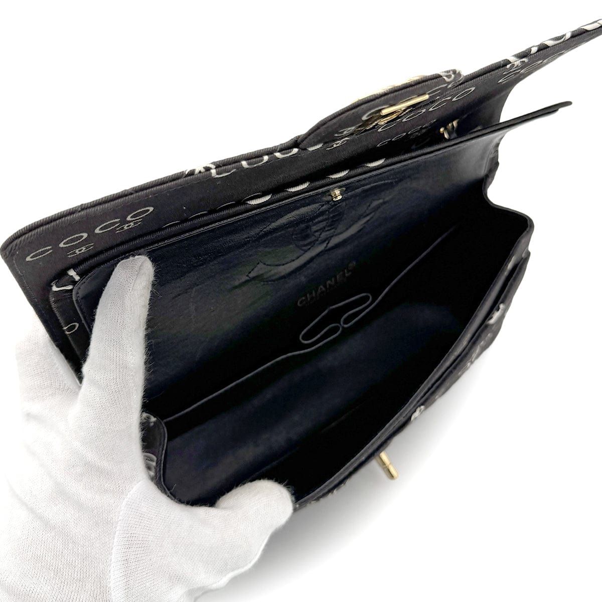 Chanel CHANEL VINTAGE CLASSIC FLAP MEDIUM CHAIN SHOULDER BAG BLACK CANVAS 90269266