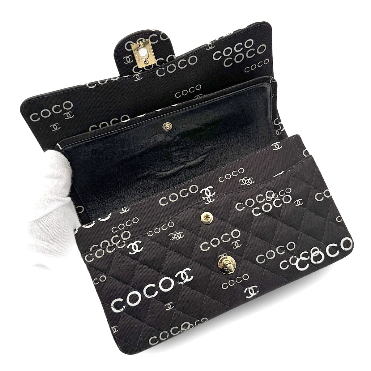 Chanel CHANEL VINTAGE CLASSIC FLAP MEDIUM CHAIN SHOULDER BAG BLACK CANVAS 90269266