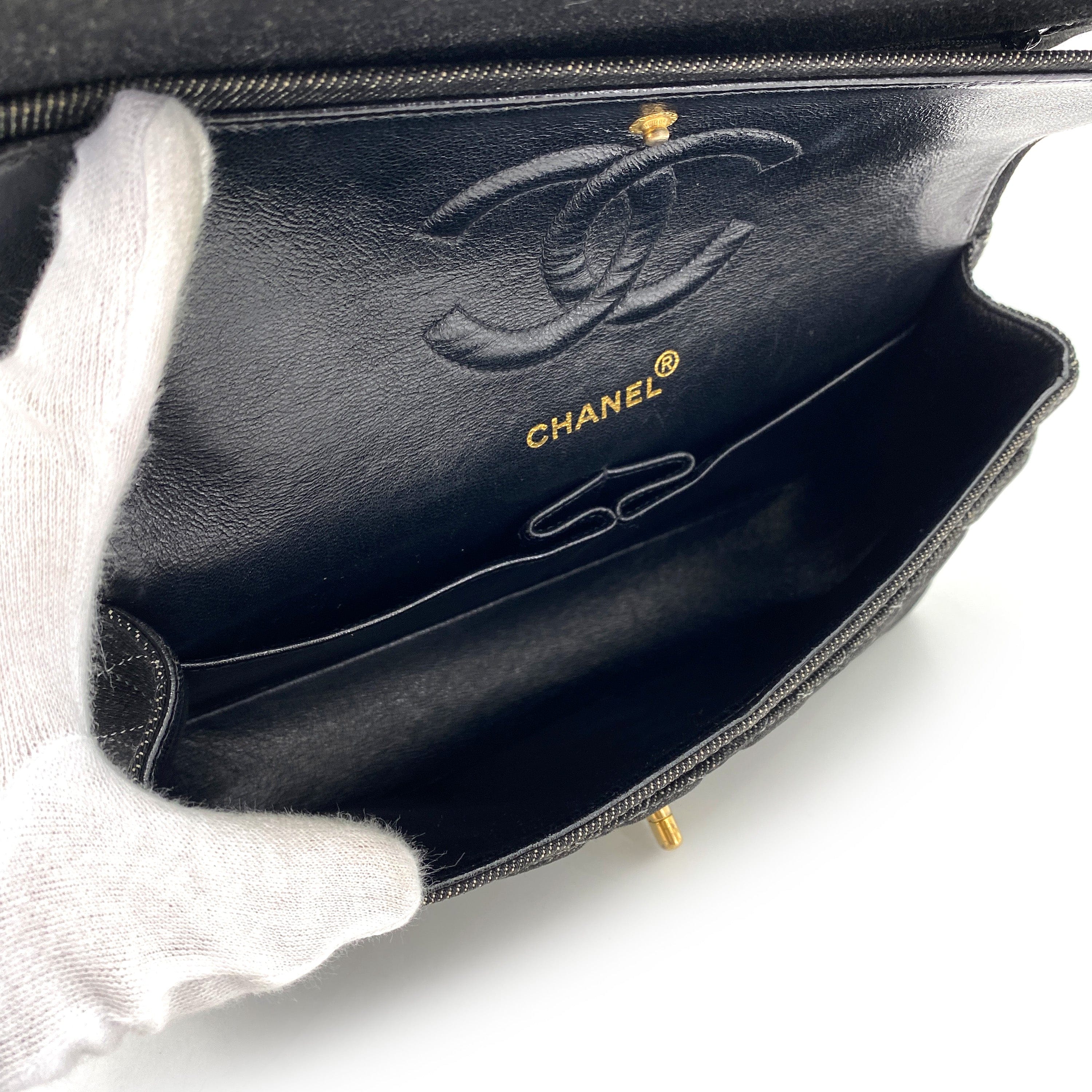 Chanel CHANEL VINTAGE CLASSIC FLAP MEDIUM CHAIN SHOULDER BAG BLACK DENIM 90241769