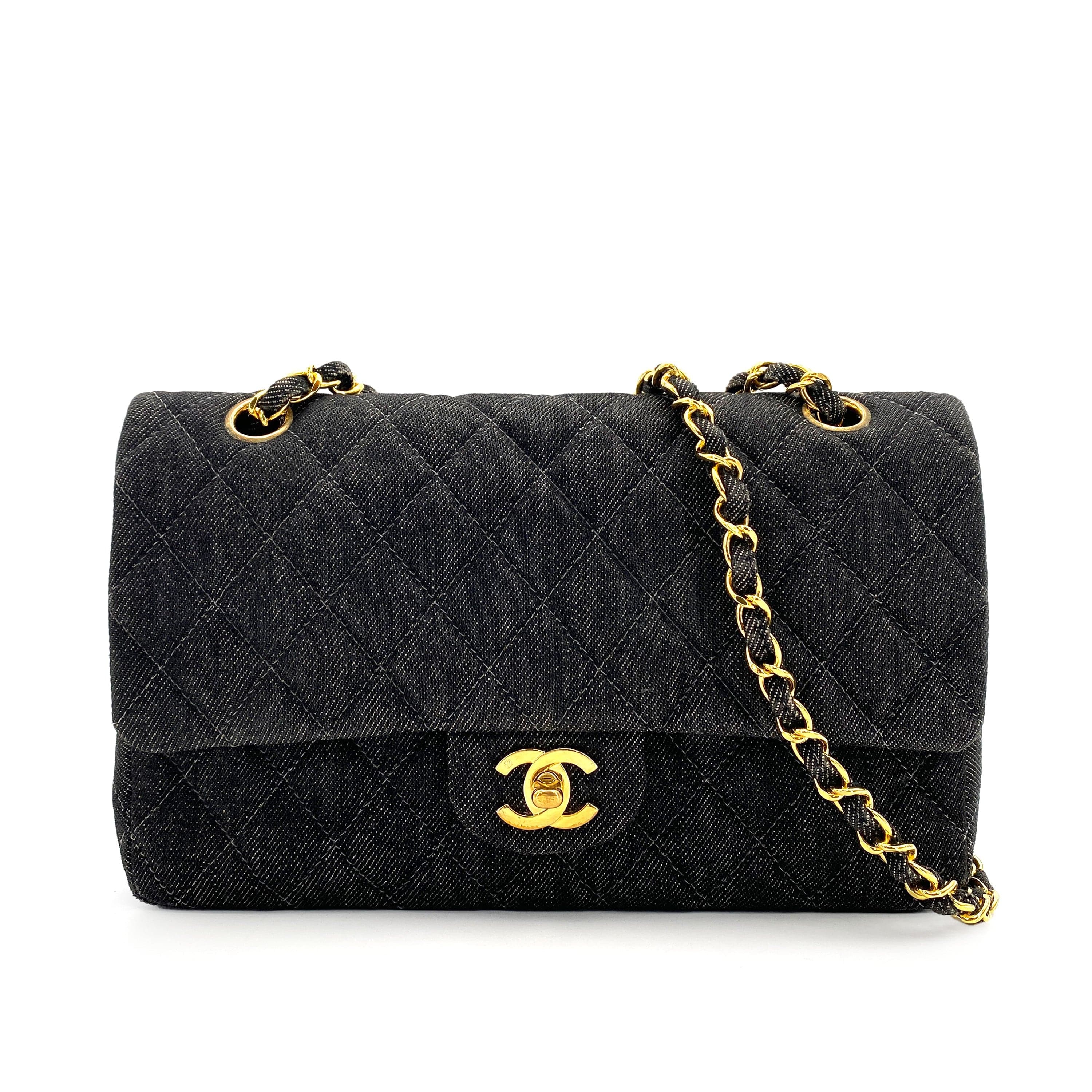 Chanel CHANEL VINTAGE CLASSIC FLAP MEDIUM CHAIN SHOULDER BAG BLACK DENIM 90241769