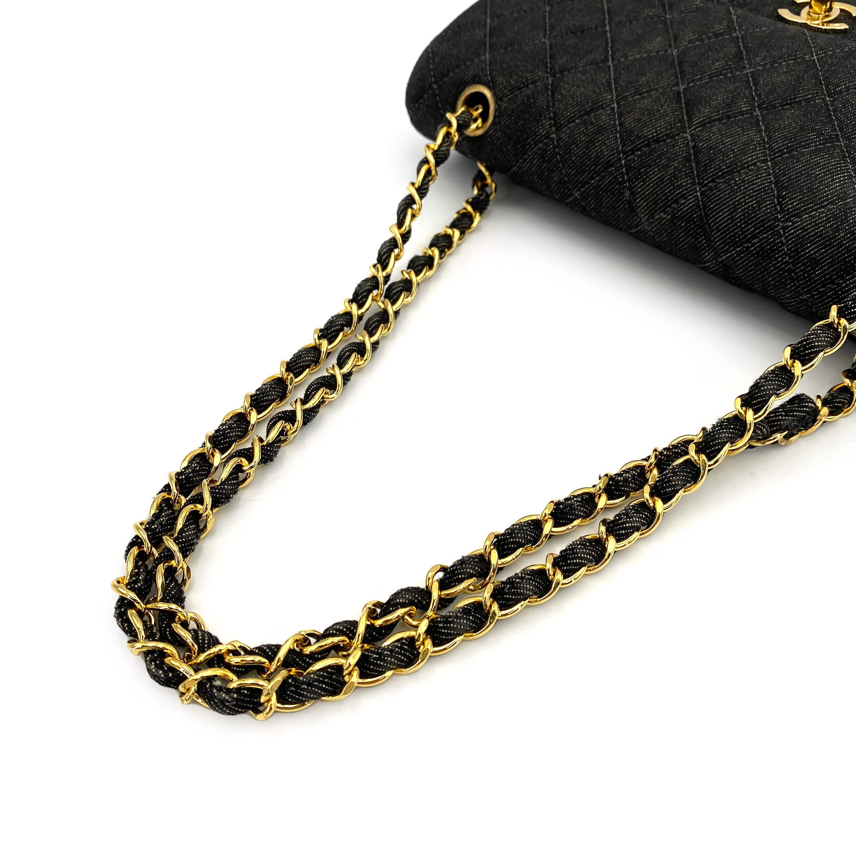 Chanel CHANEL VINTAGE CLASSIC FLAP MEDIUM CHAIN SHOULDER BAG BLACK DENIM 90241769