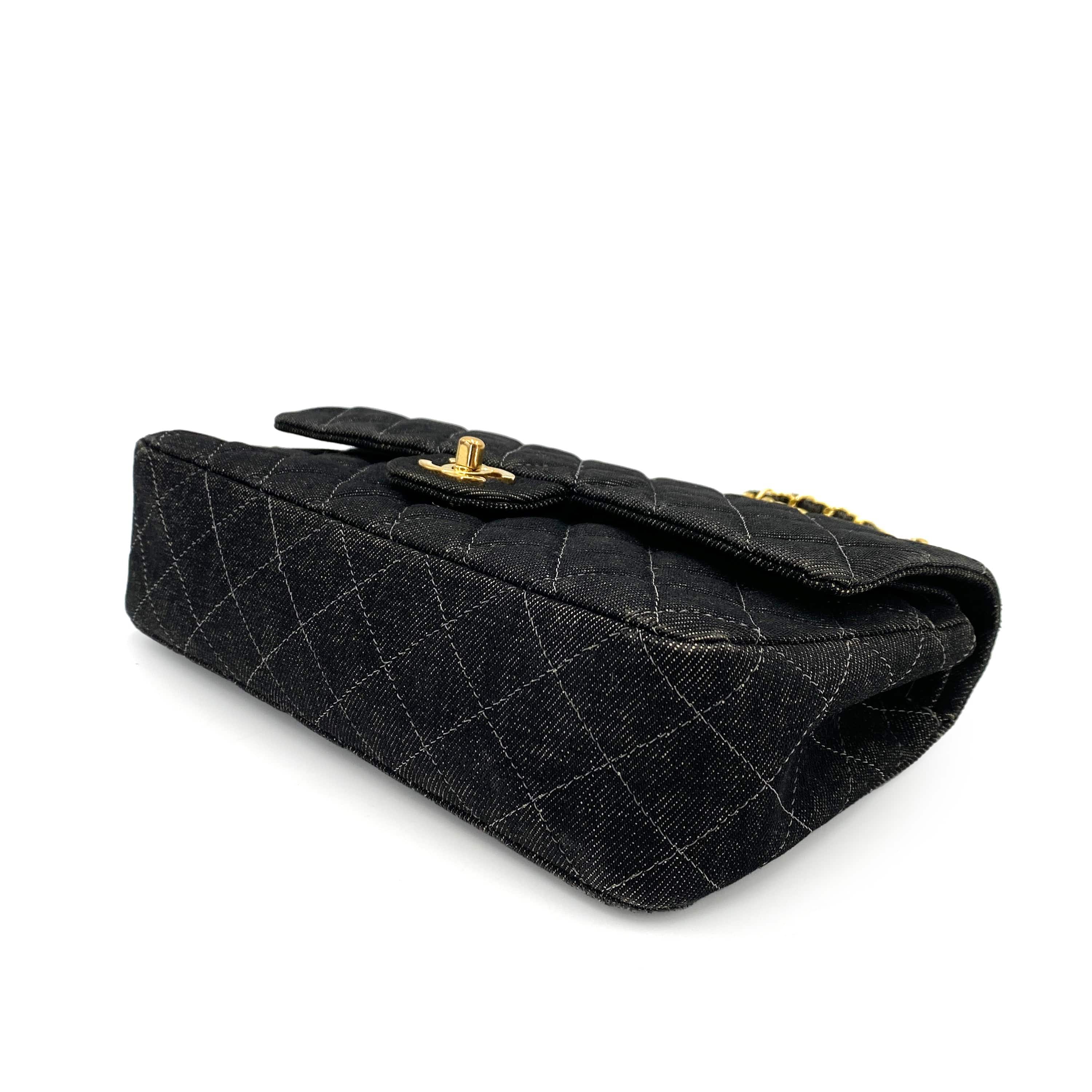 Chanel CHANEL VINTAGE CLASSIC FLAP MEDIUM CHAIN SHOULDER BAG BLACK DENIM 90241769