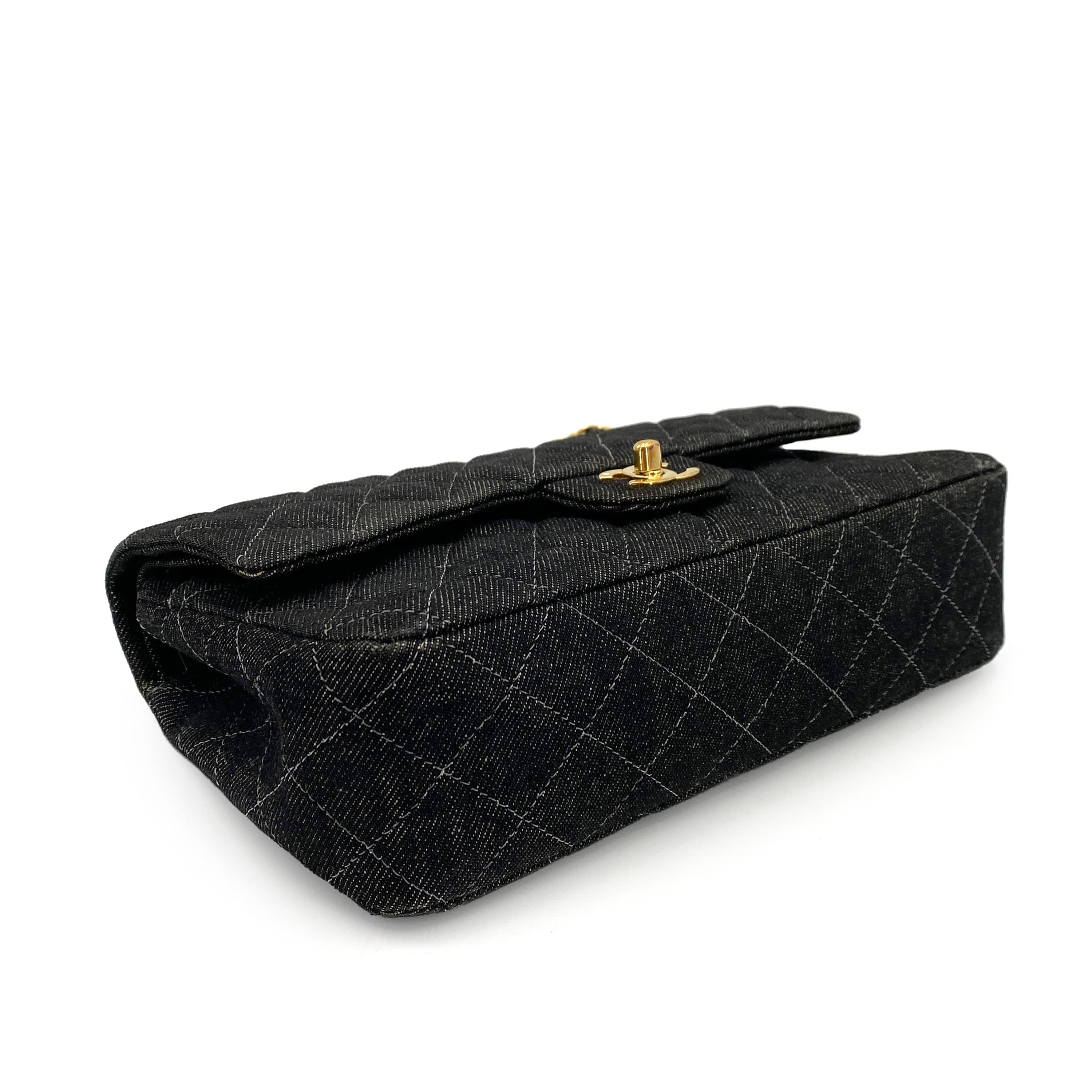 Chanel CHANEL VINTAGE CLASSIC FLAP MEDIUM CHAIN SHOULDER BAG BLACK DENIM 90241769