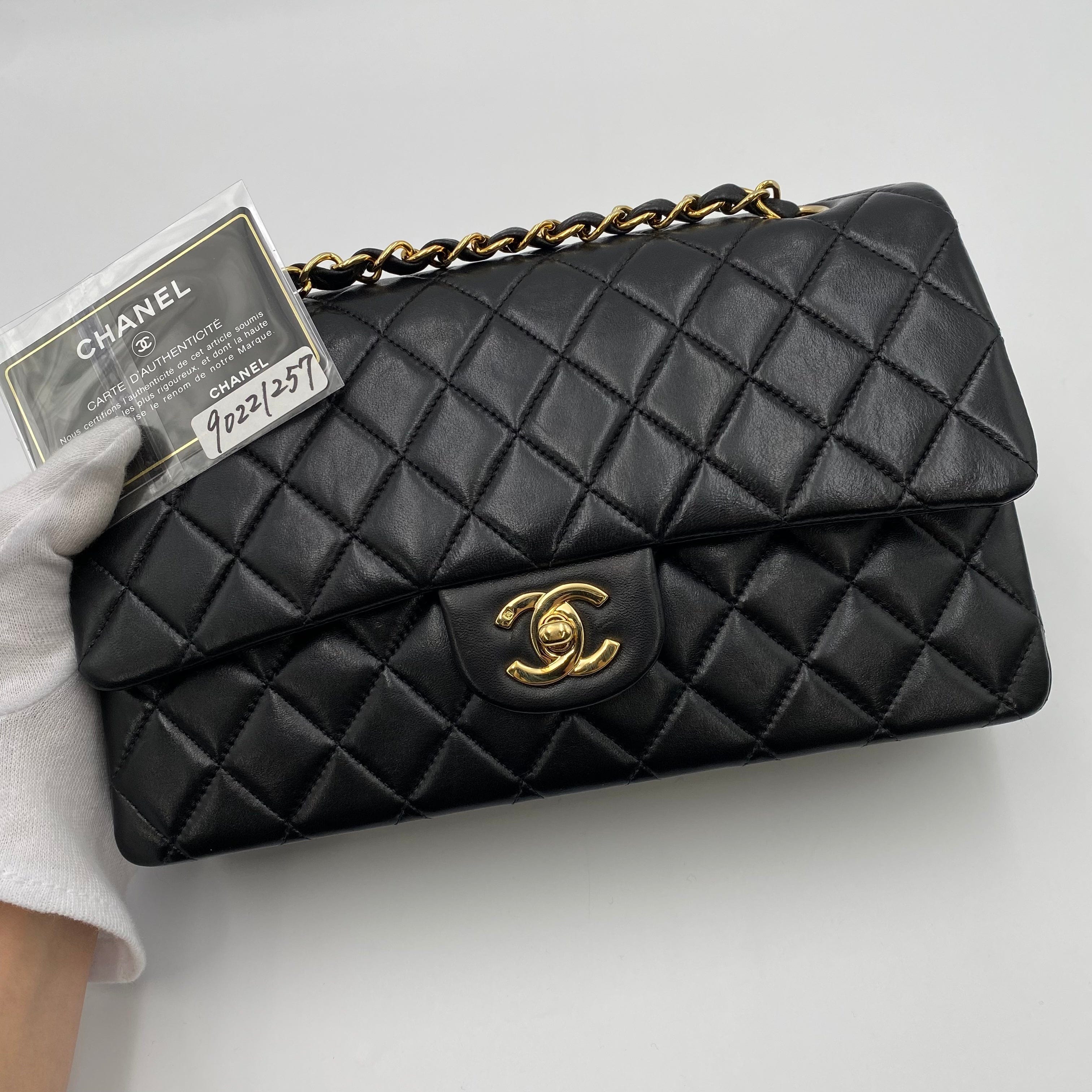 chanel CHANEL VINTAGE CLASSIC FLAP MEDIUM CHAIN SHOULDER BAG BLACK LAMB SKIN 90221257