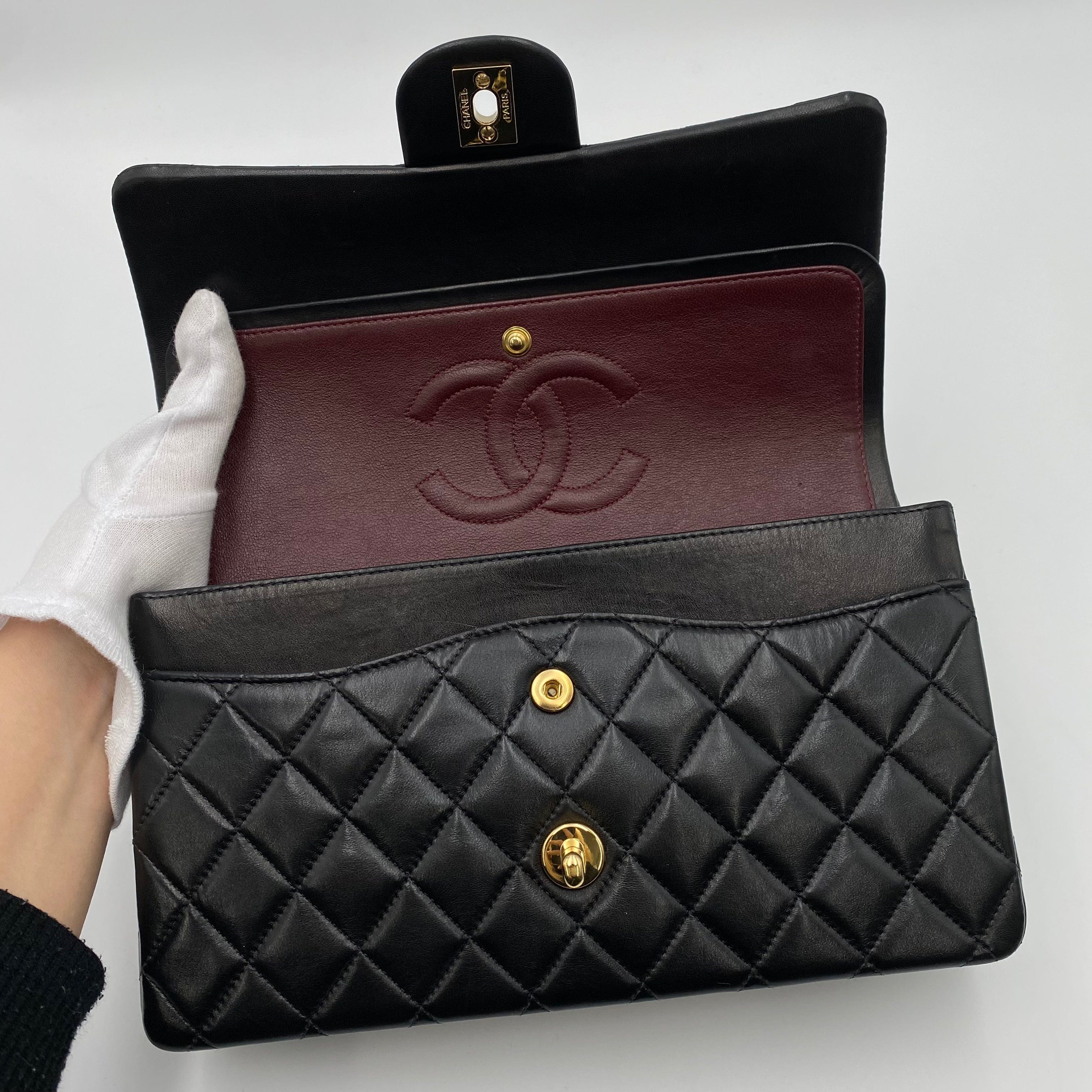 chanel CHANEL VINTAGE CLASSIC FLAP MEDIUM CHAIN SHOULDER BAG BLACK LAMB SKIN 90221257