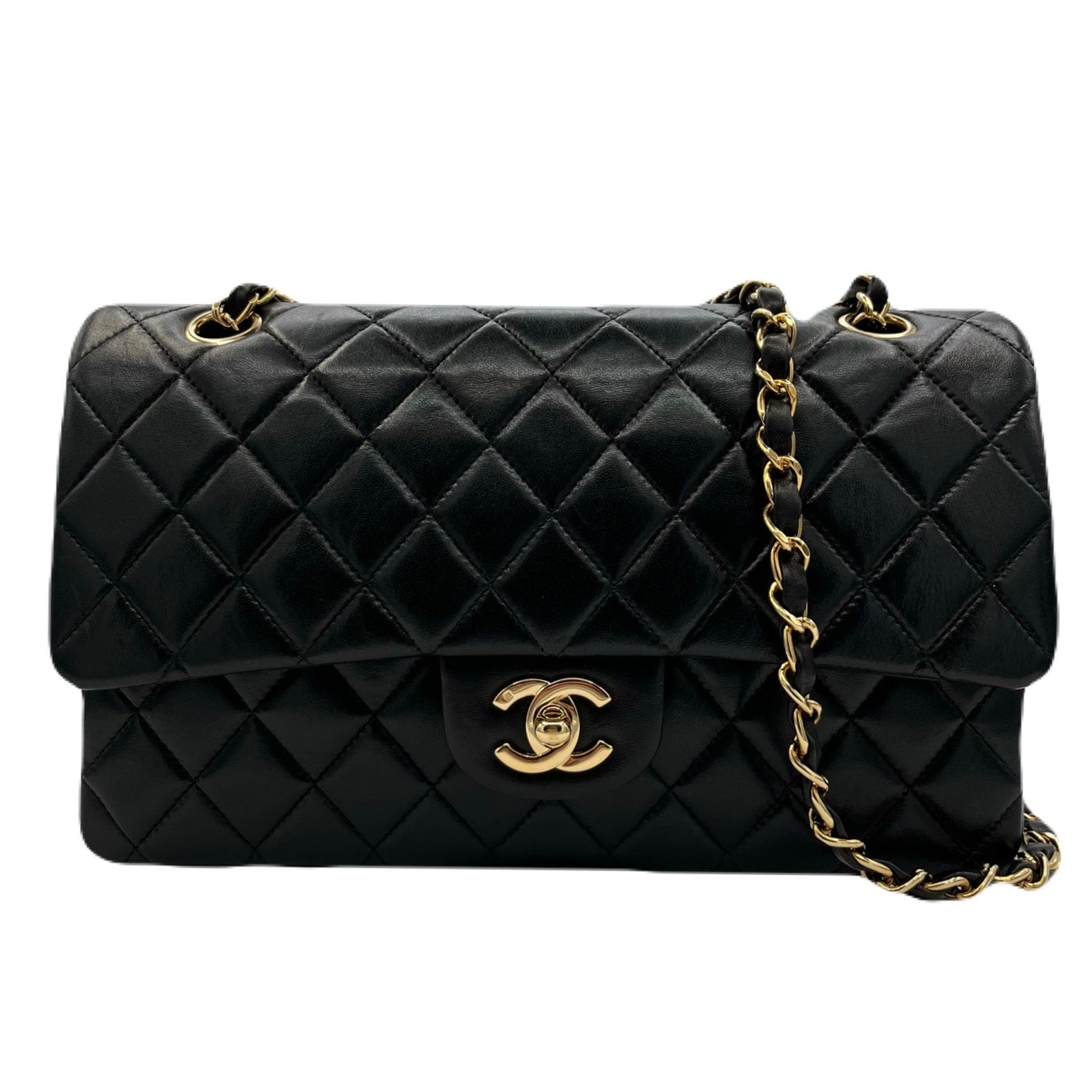 chanel CHANEL VINTAGE CLASSIC FLAP MEDIUM CHAIN SHOULDER BAG BLACK LAMB SKIN 90221257