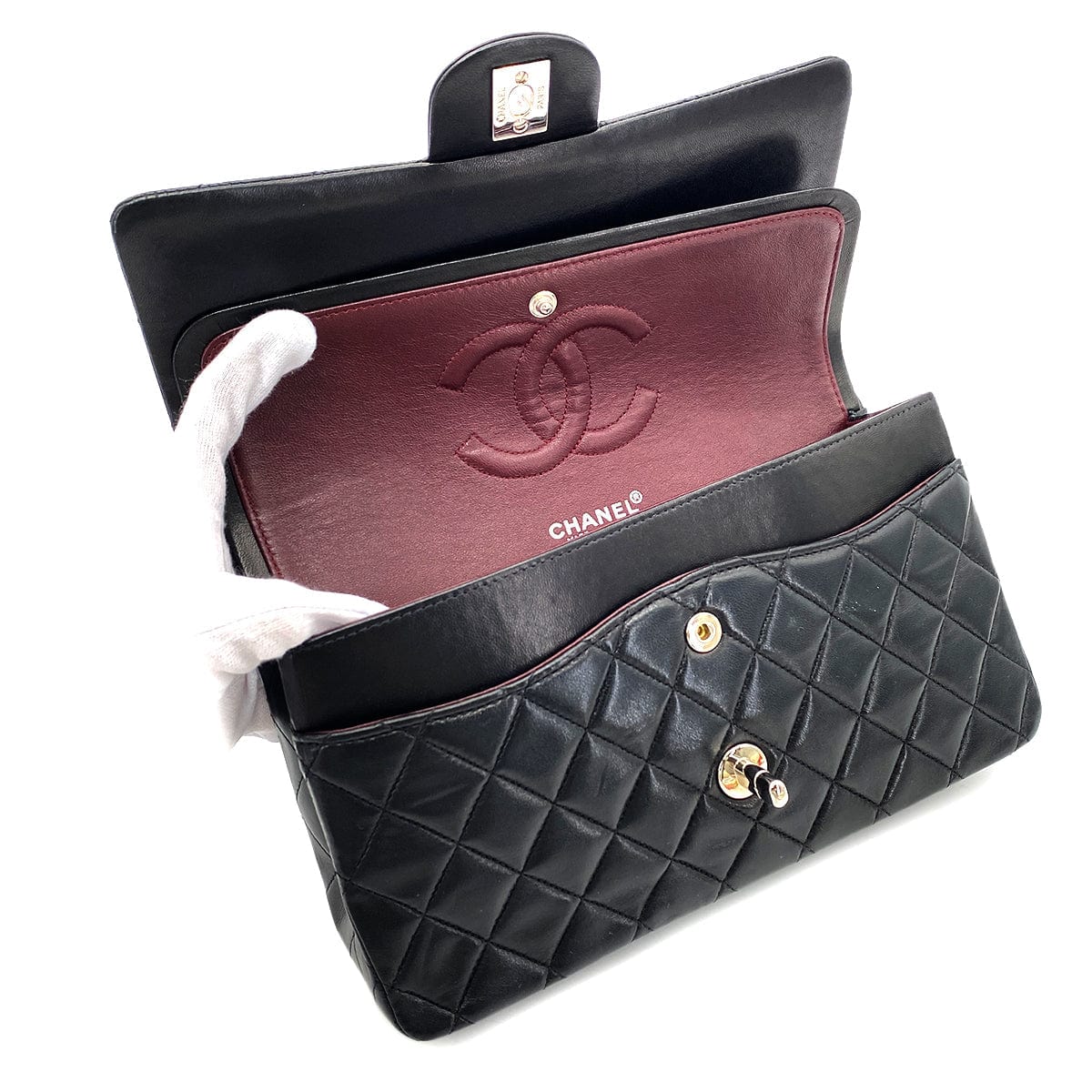 CHANEL CHANEL VINTAGE CLASSIC FLAP MEDIUM CHAIN SHOULDER BAG BLACK LAMB SKIN 90268898