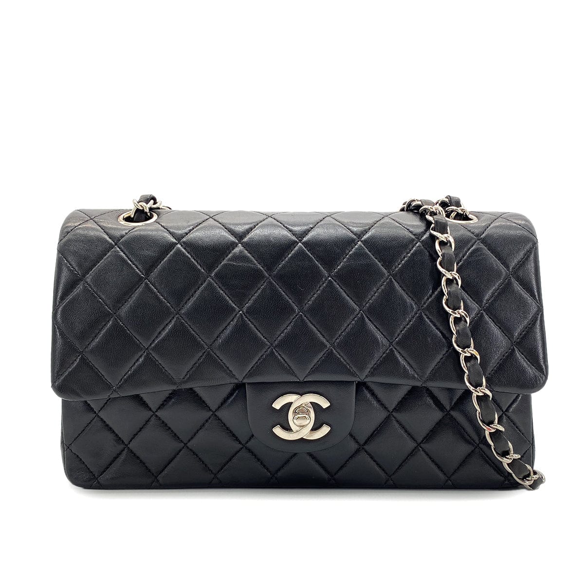 CHANEL CHANEL VINTAGE CLASSIC FLAP MEDIUM CHAIN SHOULDER BAG BLACK LAMB SKIN 90268898