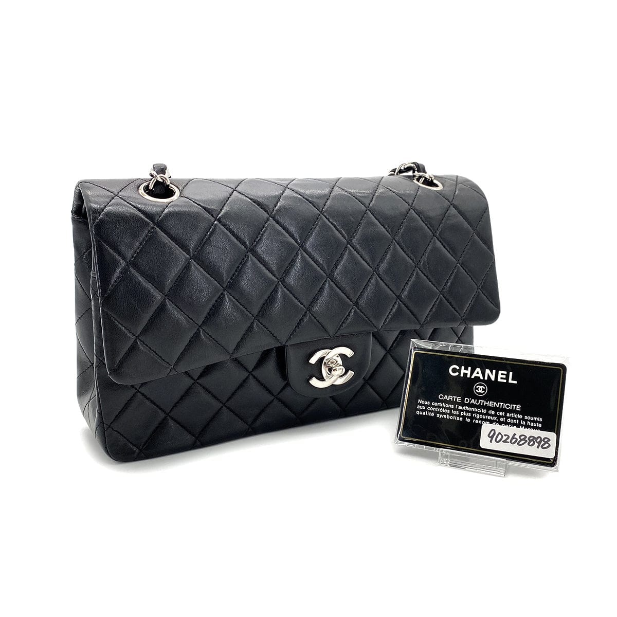 CHANEL CHANEL VINTAGE CLASSIC FLAP MEDIUM CHAIN SHOULDER BAG BLACK LAMB SKIN 90268898