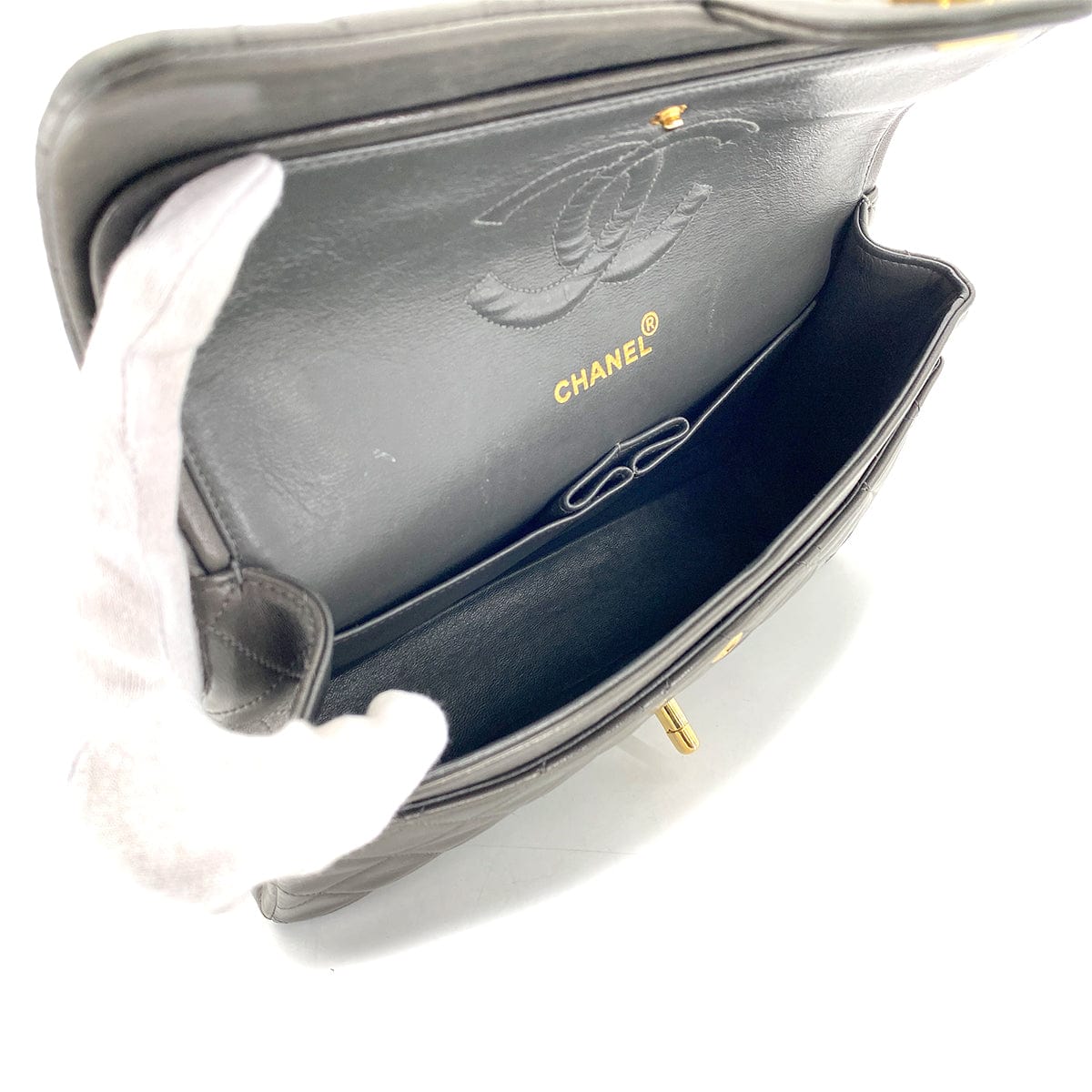 CHANEL CHANEL VINTAGE CLASSIC FLAP MEDIUM CHAIN SHOULDER BAG GRAY LAMB SKIN 90270801