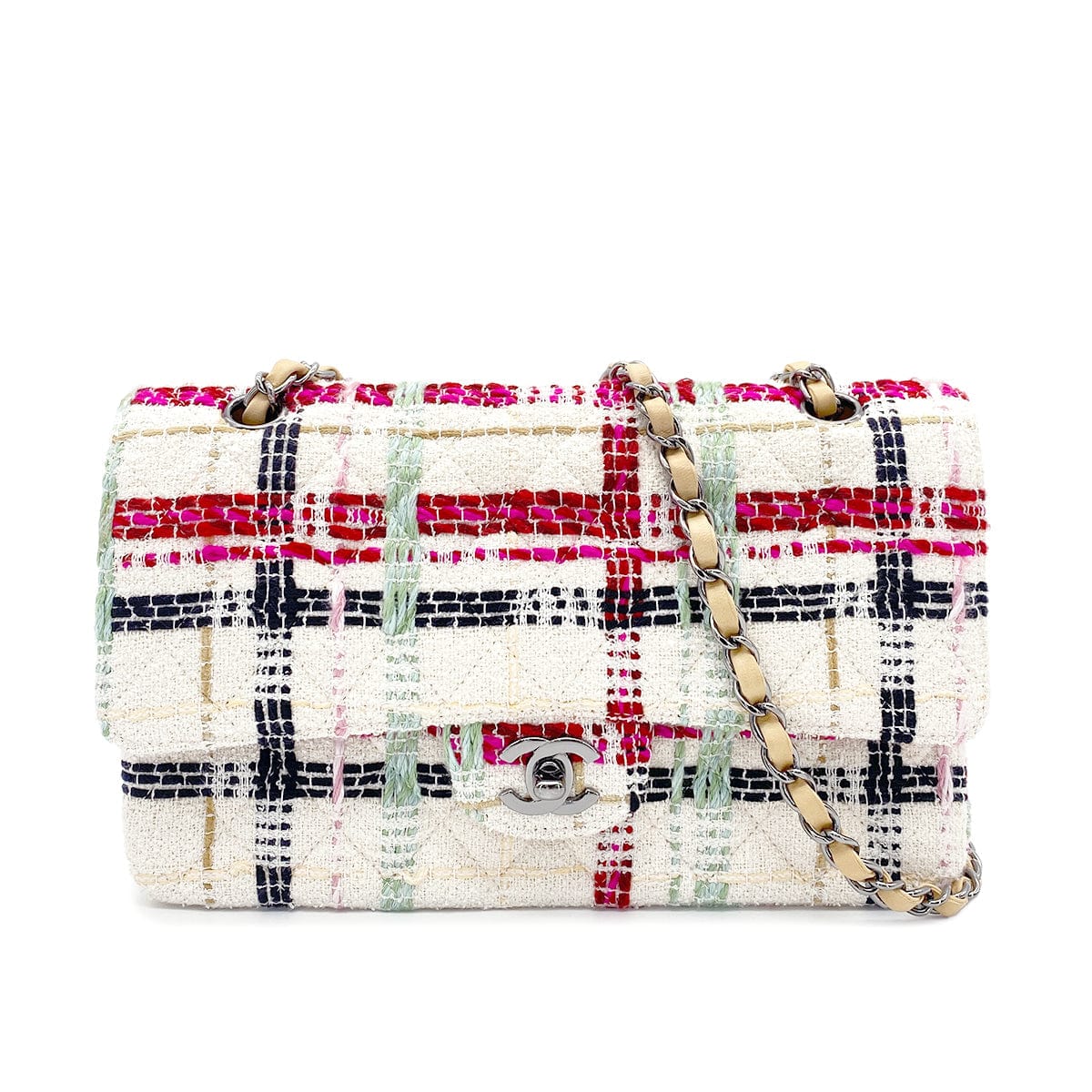 CHANEL CHANEL VINTAGE CLASSIC FLAP MEDIUM CHAIN SHOULDER BAG MULTICOLOR TWEED 90266711